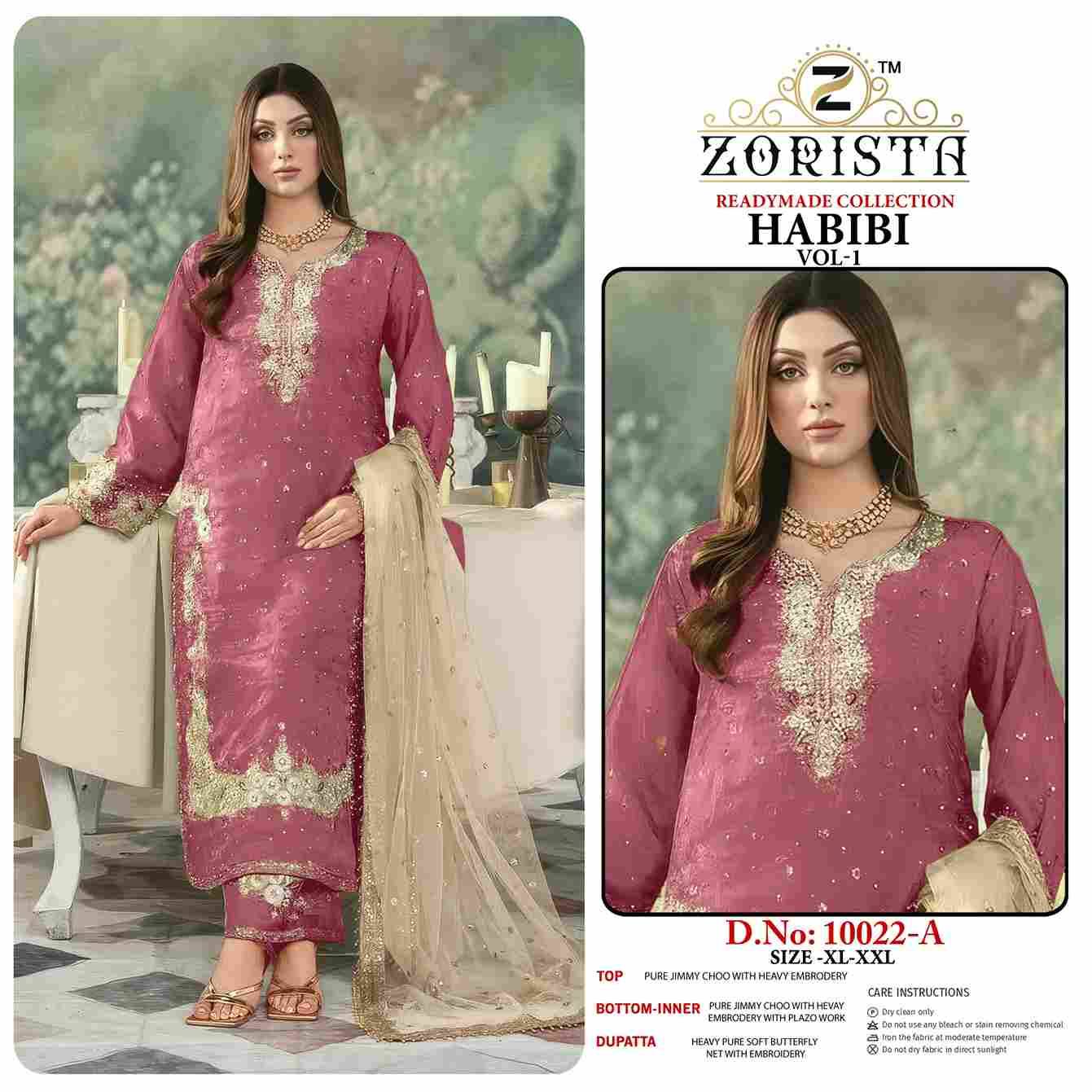 Habibi Vol-1 By Zorista 10022-A To 10022-E Series Designer Pakistani Suits Beautiful Fancy Stylish Colorful Party Wear & Occasional Wear Jimmy Choo With Embroidery Dresses At Wholesale Price