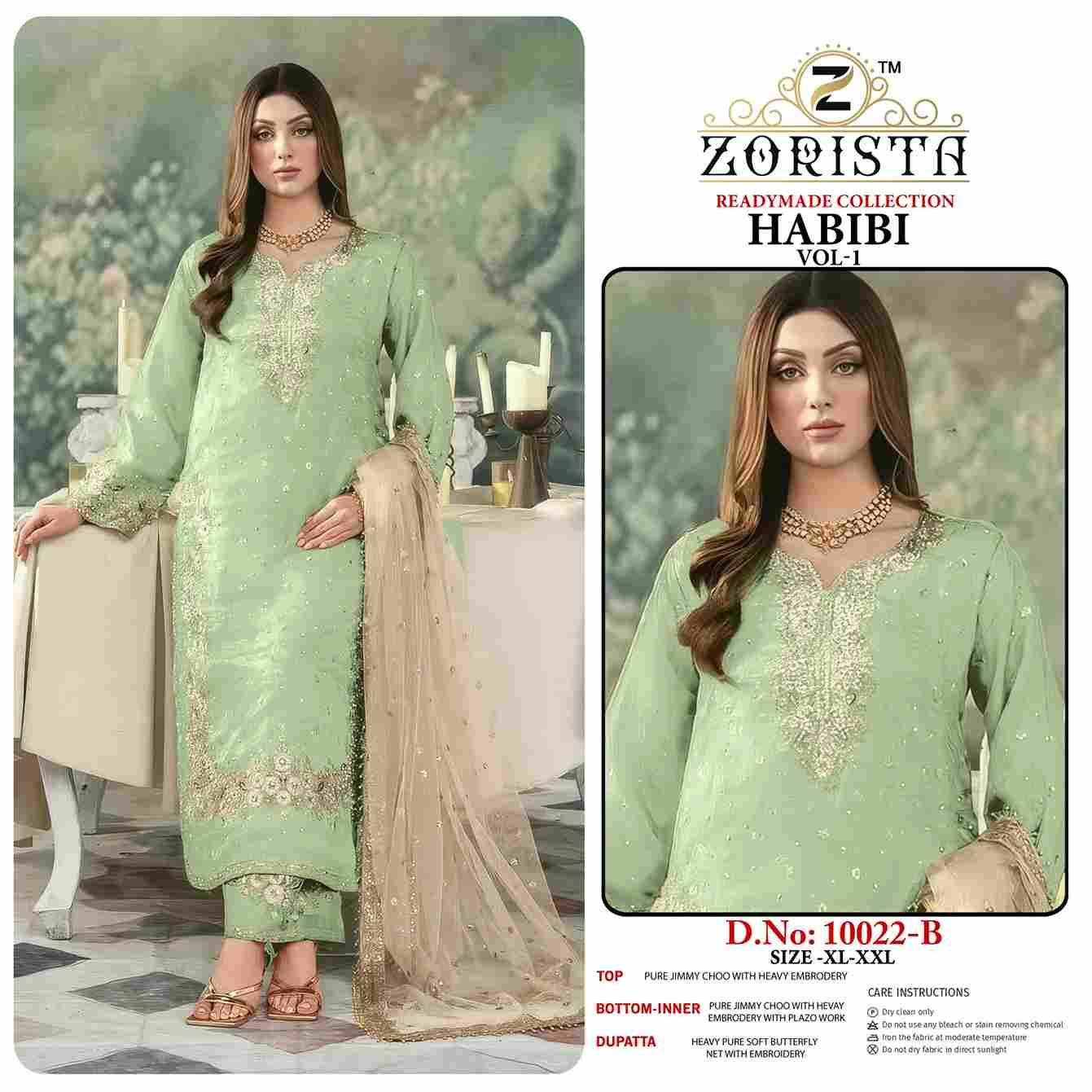 Habibi Vol-1 By Zorista 10022-A To 10022-E Series Designer Pakistani Suits Beautiful Fancy Stylish Colorful Party Wear & Occasional Wear Jimmy Choo With Embroidery Dresses At Wholesale Price