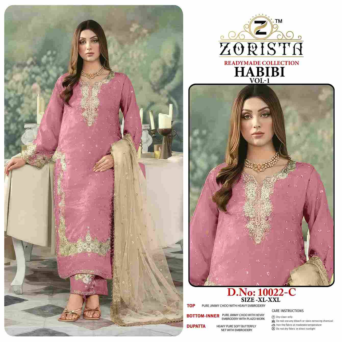 Habibi Vol-1 By Zorista 10022-A To 10022-E Series Designer Pakistani Suits Beautiful Fancy Stylish Colorful Party Wear & Occasional Wear Jimmy Choo With Embroidery Dresses At Wholesale Price