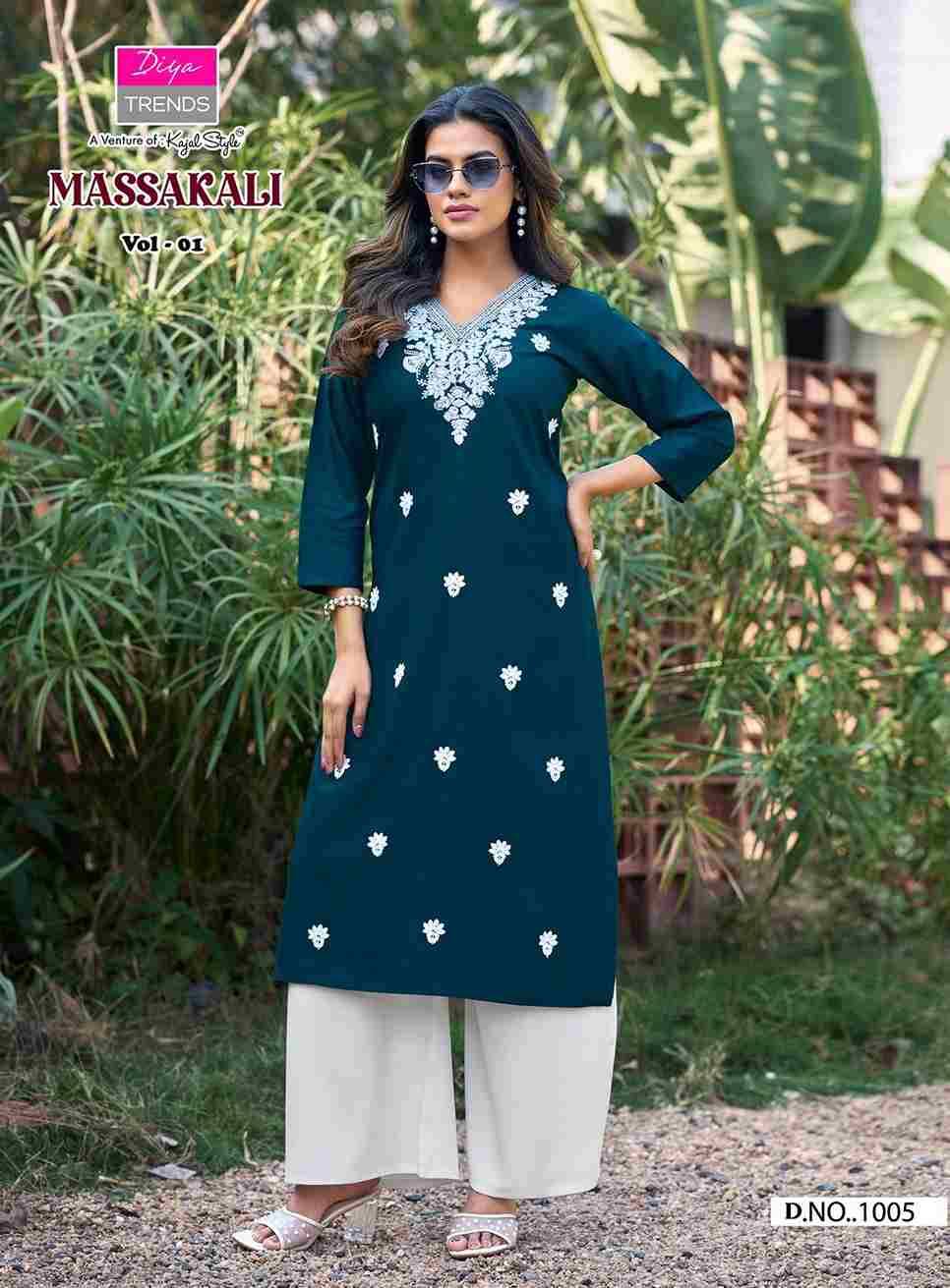 Massakali Vol-1 By Diya Trends 1001 To 1008 Series Designer Stylish Fancy Colorful Beautiful Party Wear & Ethnic Wear Collection Rayon Print Kurtis With Bottom At Wholesale Price