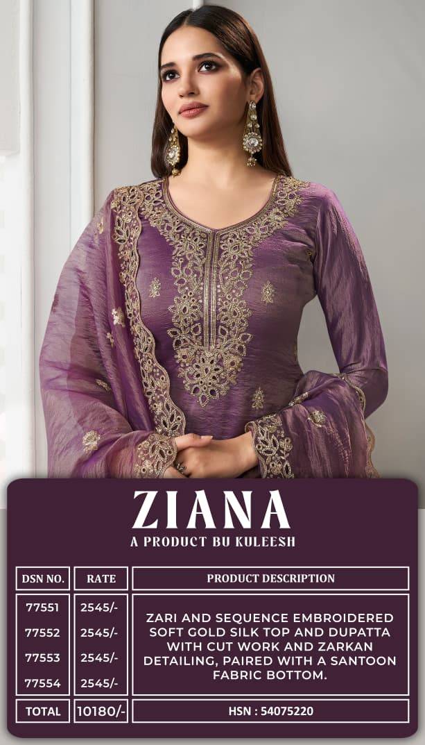 Ziana By Kuleesh 77551 To 77554 Series Designer Festive Suits Collection Beautiful Stylish Fancy Colorful Party Wear & Occasional Wear Silk Dresses At Wholesale Price