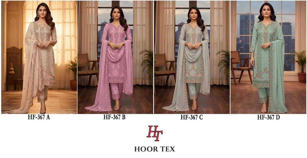 Hoor Tex Hit Design HF-367 Colours By Hoor Tex HF-367-A To HF-367-D Series Designer Festive Pakistani Suits Collection Beautiful Stylish Fancy Colorful Party Wear & Occasional Wear Heavy Georgette With Embroidered Dresses At Wholesale Price
