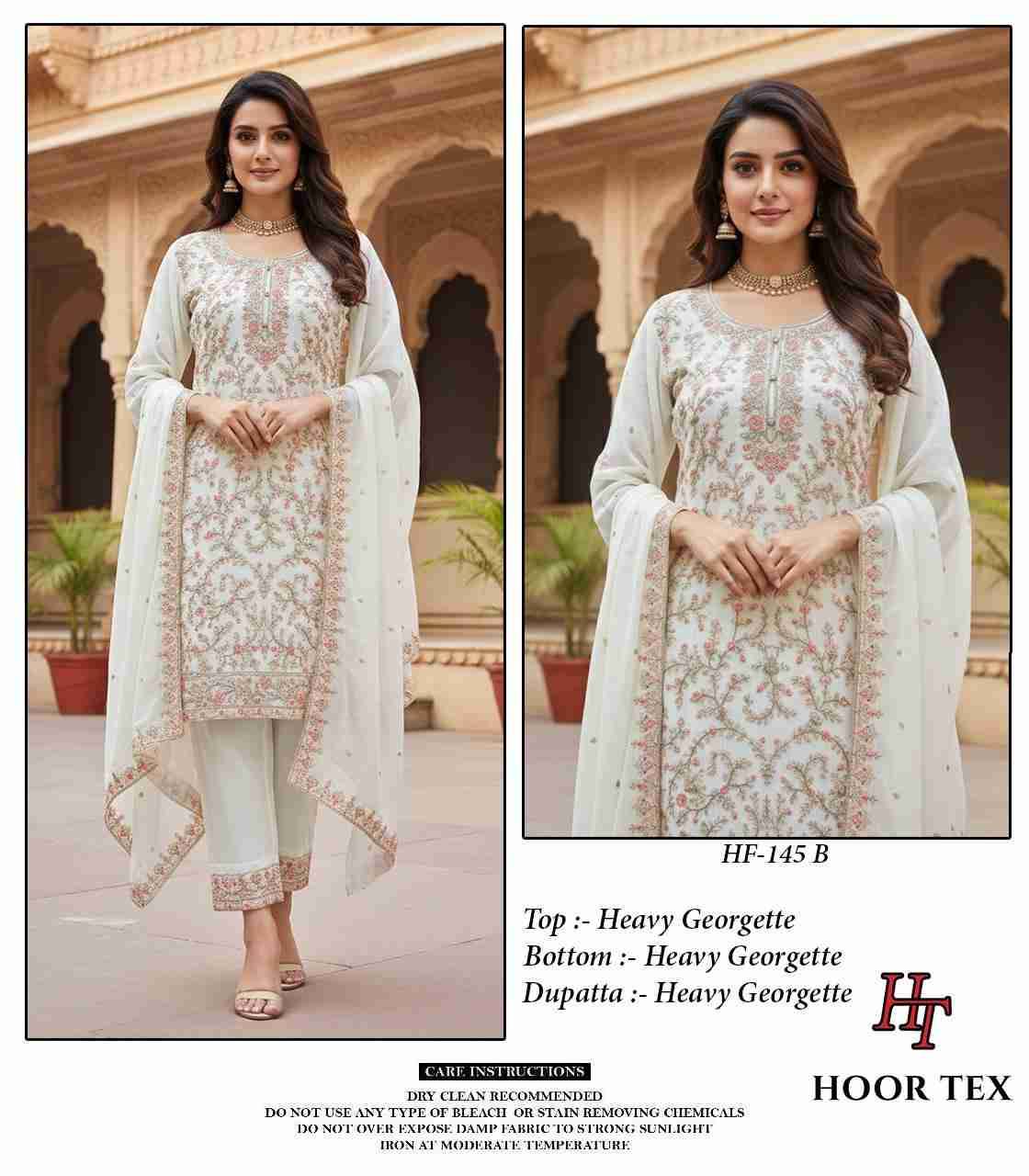 Hoor Tex Hit Design HF-145 Colours By Hoor Tex HF-145-A To HF-145-D Series Designer Festive Pakistani Suits Collection Beautiful Stylish Fancy Colorful Party Wear & Occasional Wear Heavy Georgette Embroidered Dresses At Wholesale Price
