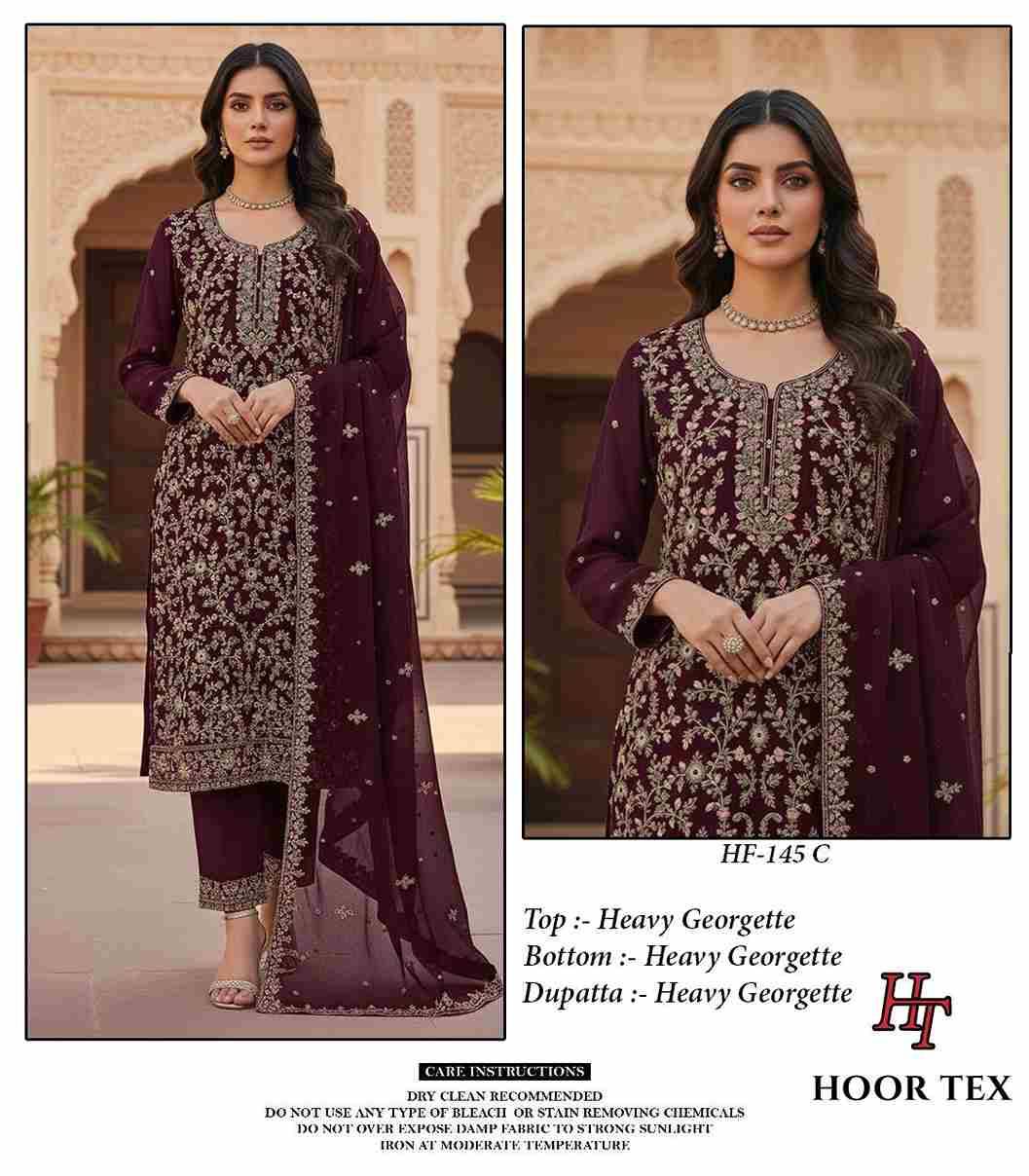 Hoor Tex Hit Design HF-145 Colours By Hoor Tex HF-145-A To HF-145-D Series Designer Festive Pakistani Suits Collection Beautiful Stylish Fancy Colorful Party Wear & Occasional Wear Heavy Georgette Embroidered Dresses At Wholesale Price