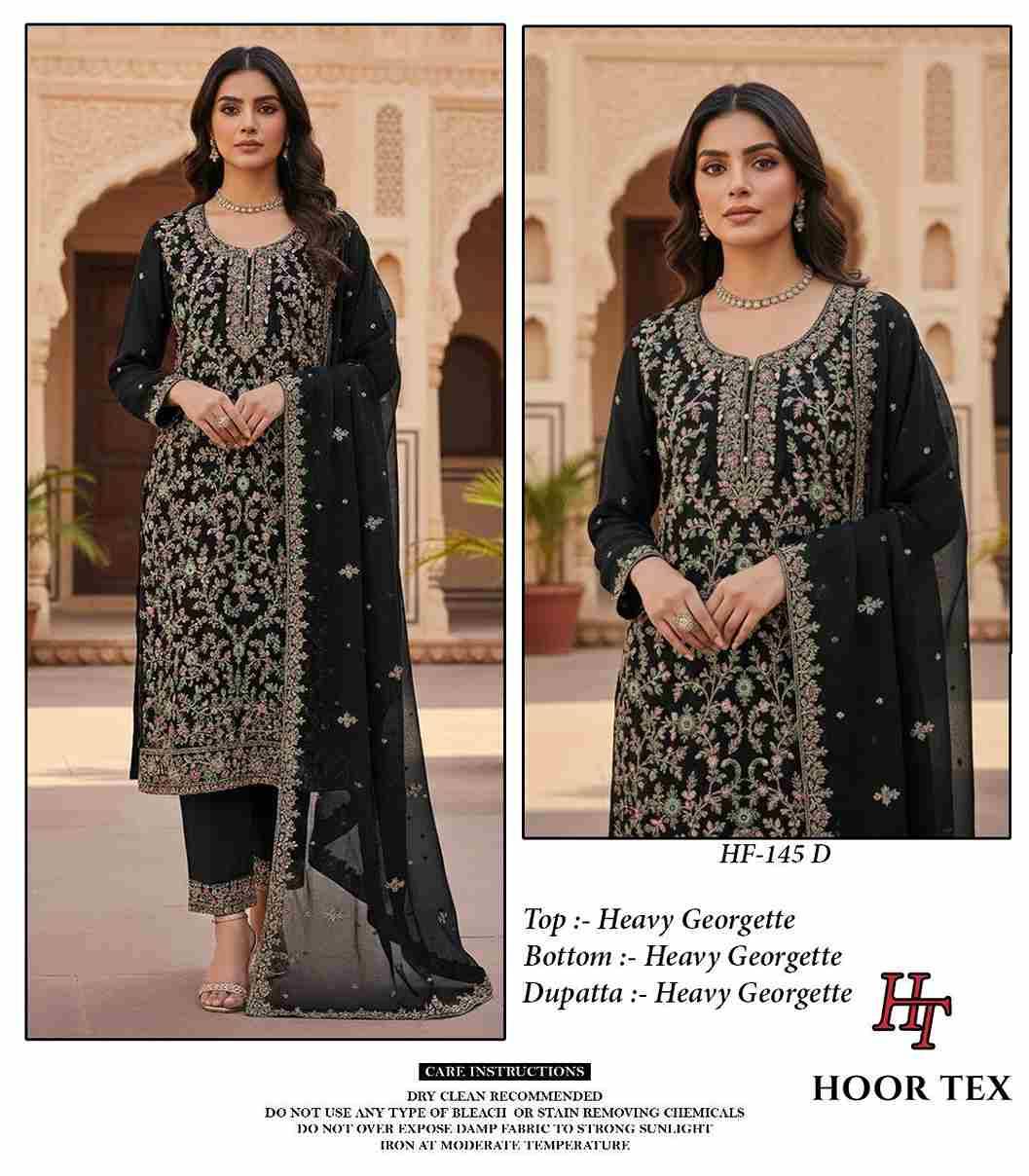 Hoor Tex Hit Design HF-145 Colours By Hoor Tex HF-145-A To HF-145-D Series Designer Festive Pakistani Suits Collection Beautiful Stylish Fancy Colorful Party Wear & Occasional Wear Heavy Georgette Embroidered Dresses At Wholesale Price
