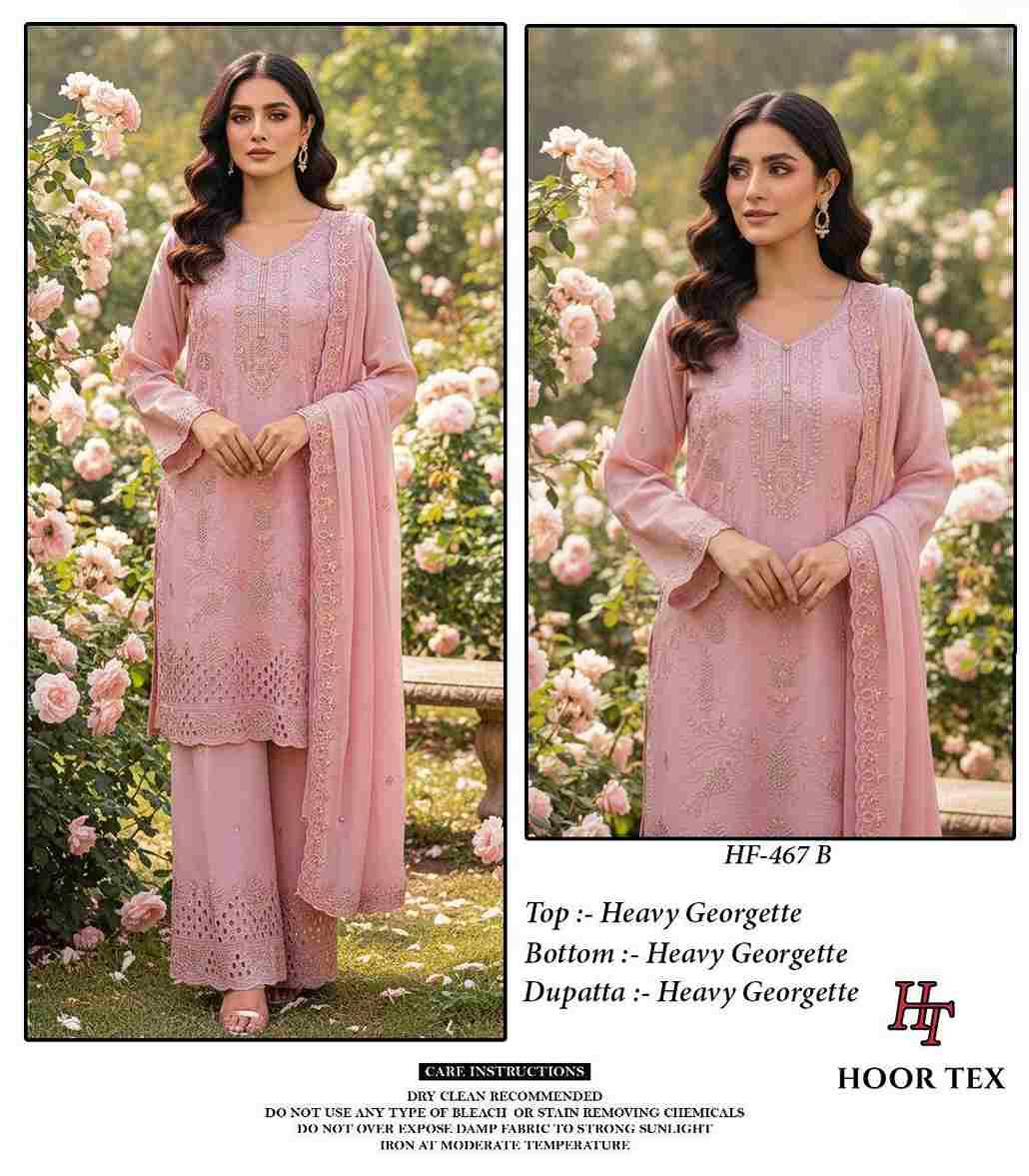 Hoor Tex Hit Design HF-467 Colours By Hoor Tex HF-467-A To HF-467-D Series Designer Festive Pakistani Suits Collection Beautiful Stylish Fancy Colorful Party Wear & Occasional Wear Heavy Georgette With Embroidered Dresses At Wholesale Price