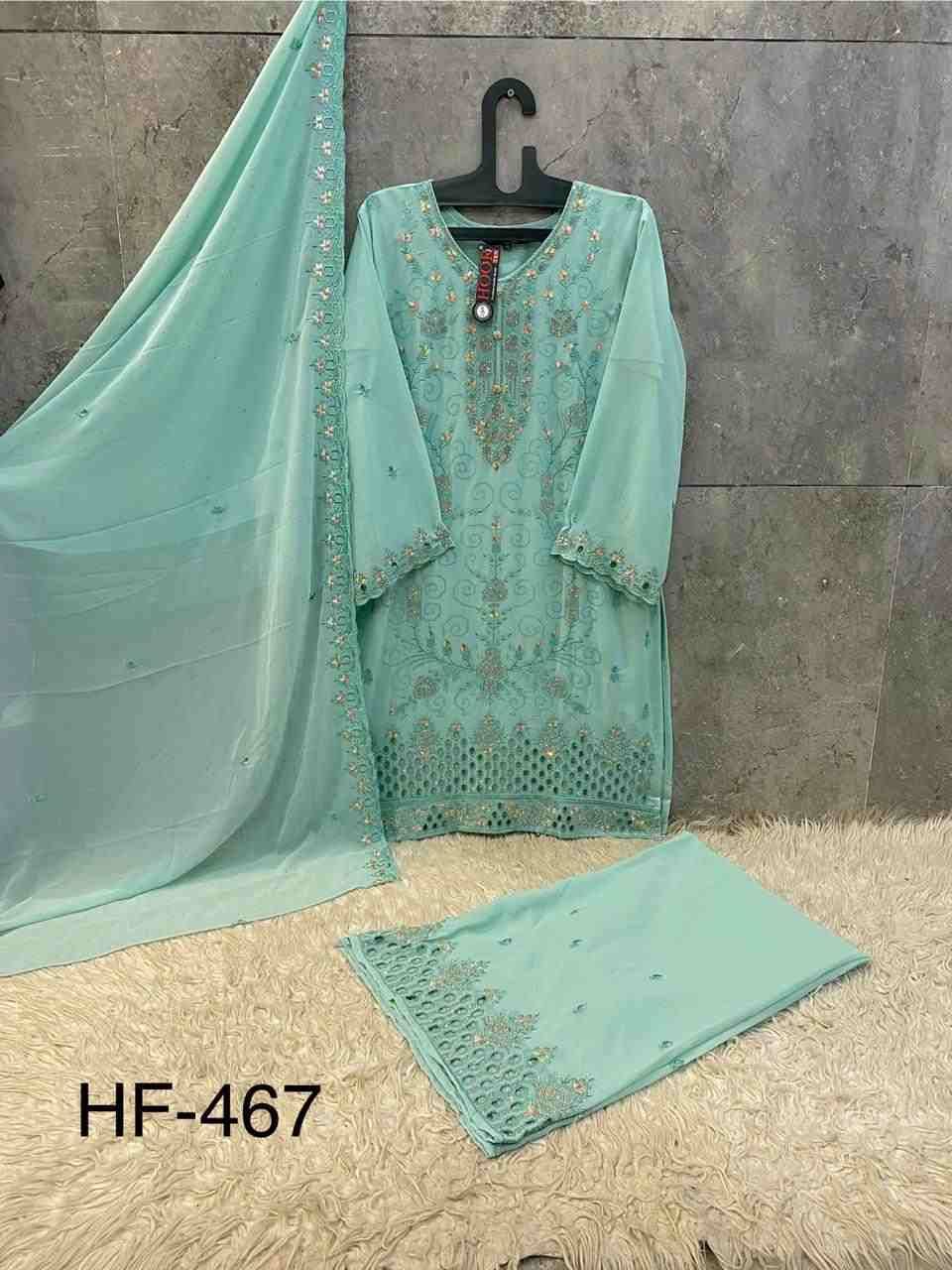 Hoor Tex Hit Design HF-467 Colours By Hoor Tex HF-467-A To HF-467-D Series Designer Festive Pakistani Suits Collection Beautiful Stylish Fancy Colorful Party Wear & Occasional Wear Heavy Georgette With Embroidered Dresses At Wholesale Price
