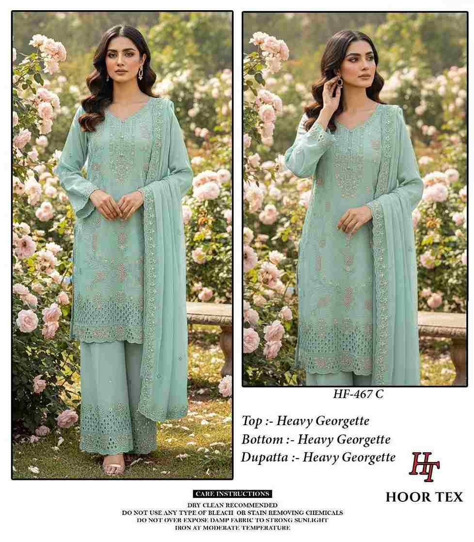 Hoor Tex Hit Design HF-467 Colours By Hoor Tex HF-467-A To HF-467-D Series Designer Festive Pakistani Suits Collection Beautiful Stylish Fancy Colorful Party Wear & Occasional Wear Heavy Georgette With Embroidered Dresses At Wholesale Price