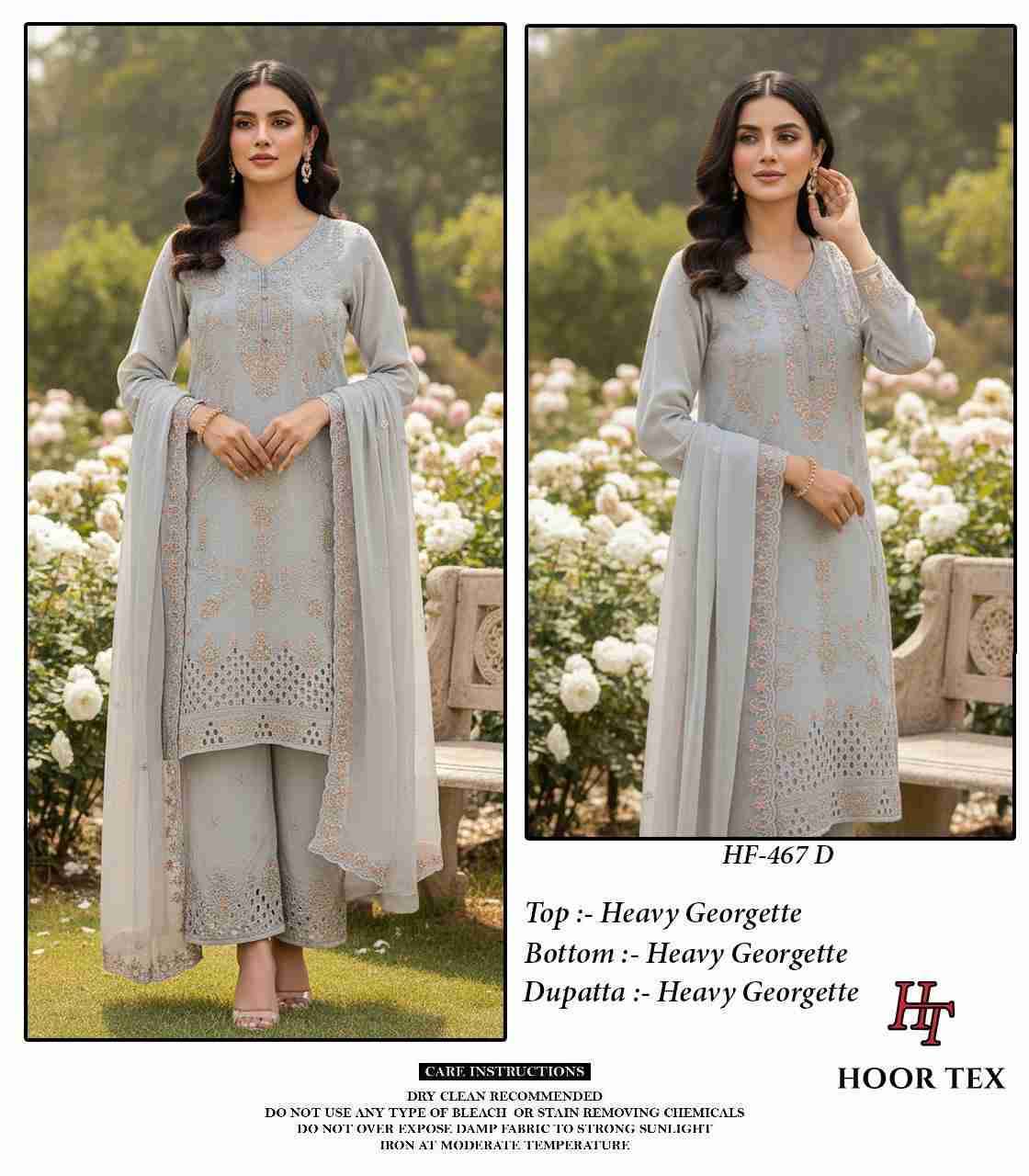 Hoor Tex Hit Design HF-467 Colours By Hoor Tex HF-467-A To HF-467-D Series Designer Festive Pakistani Suits Collection Beautiful Stylish Fancy Colorful Party Wear & Occasional Wear Heavy Georgette With Embroidered Dresses At Wholesale Price