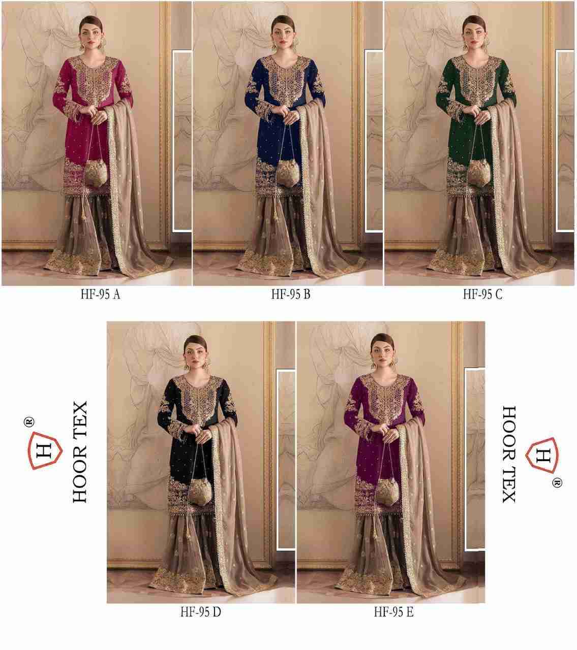 Hoor Tex Hit Design HF-95 Colours By Hoor Tex HF-95-A To HF-95-E Series Designer Festive Pakistani Suits Collection Beautiful Stylish Fancy Colorful Party Wear & Occasional Wear Georgette Embroidered Dresses At Wholesale Price