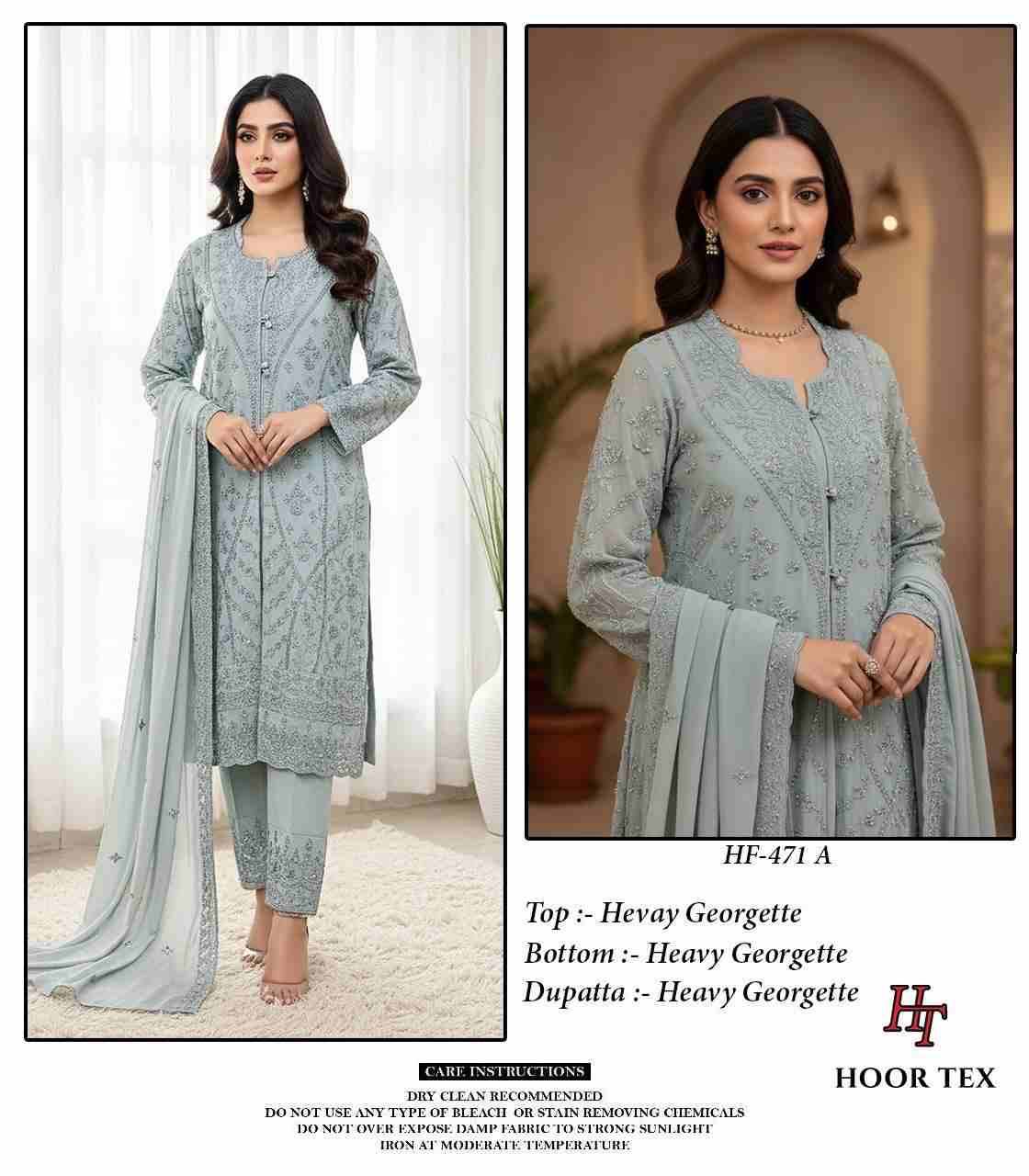 Hoor Tex Hit Design HF-471 Colours By Hoor Tex HF-471-A To HF-471-D Series Designer Festive Pakistani Suits Collection Beautiful Stylish Fancy Colorful Party Wear & Occasional Wear Heavy Georgette With Embroidered Dresses At Wholesale Price