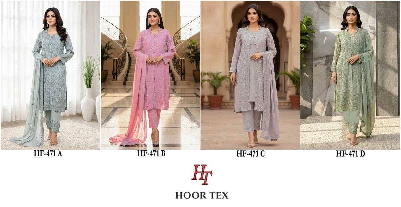 Hoor Tex Hit Design HF-471 Colours By Hoor Tex HF-471-A To HF-471-D Series Designer Festive Pakistani Suits Collection Beautiful Stylish Fancy Colorful Party Wear & Occasional Wear Heavy Georgette With Embroidered Dresses At Wholesale Price