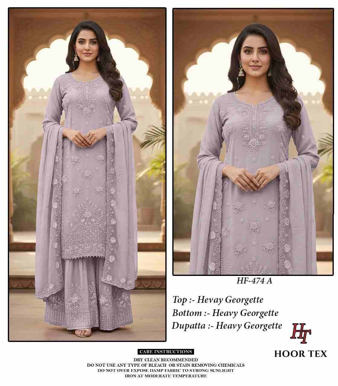 Hoor Tex Hit Design HF-474 Colours By Hoor Tex HF-474-A To HF-474-D Series Designer Festive Pakistani Suits Collection Beautiful Stylish Fancy Colorful Party Wear & Occasional Wear Heavy Georgette With Embroidered Dresses At Wholesale Price