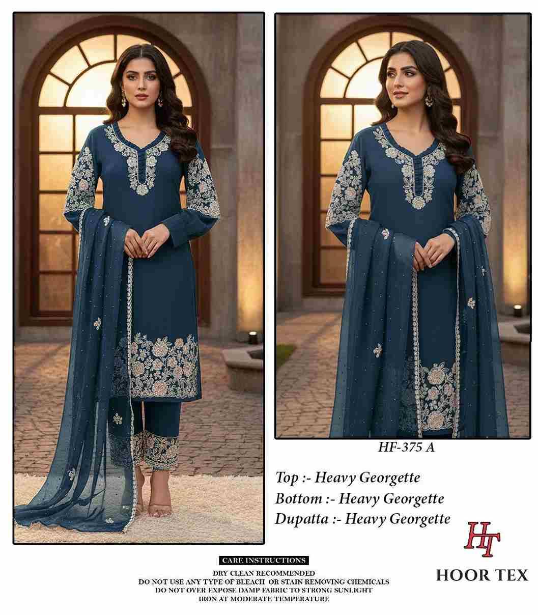 Hoor Tex Hit Design HF-375 Colours By Hoor Tex HF-375-A To HF-375-D Series Designer Festive Pakistani Suits Collection Beautiful Stylish Fancy Colorful Party Wear & Occasional Wear Heavy Georgette With Embroidered Dresses At Wholesale Price