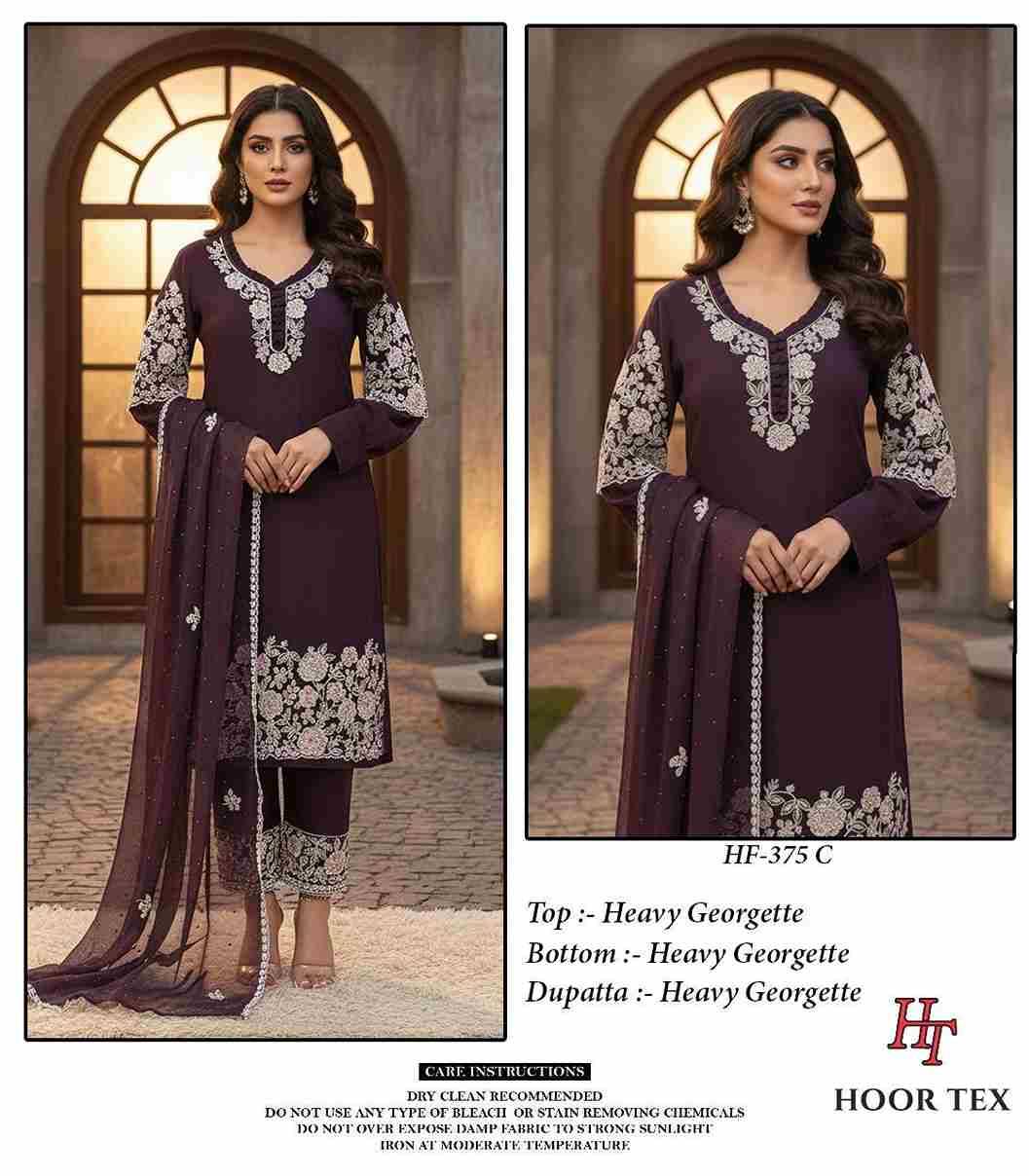 Hoor Tex Hit Design HF-375 Colours By Hoor Tex HF-375-A To HF-375-D Series Designer Festive Pakistani Suits Collection Beautiful Stylish Fancy Colorful Party Wear & Occasional Wear Heavy Georgette With Embroidered Dresses At Wholesale Price