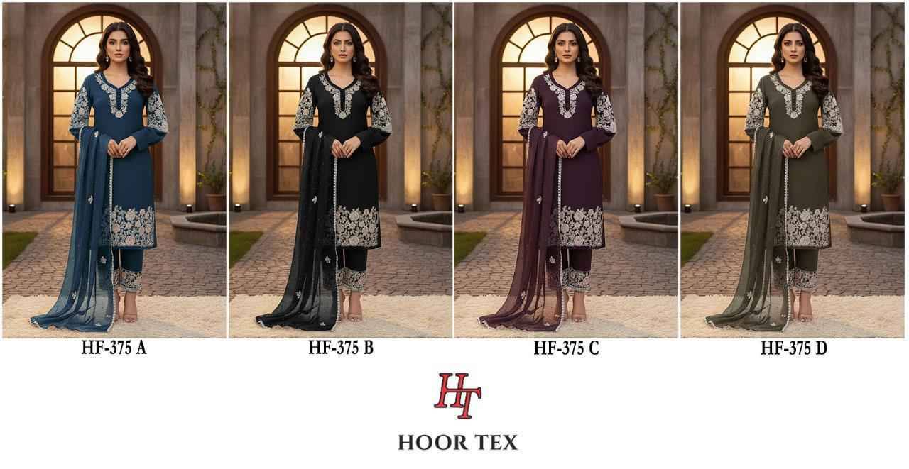 Hoor Tex Hit Design HF-375 Colours By Hoor Tex HF-375-A To HF-375-D Series Designer Festive Pakistani Suits Collection Beautiful Stylish Fancy Colorful Party Wear & Occasional Wear Heavy Georgette With Embroidered Dresses At Wholesale Price