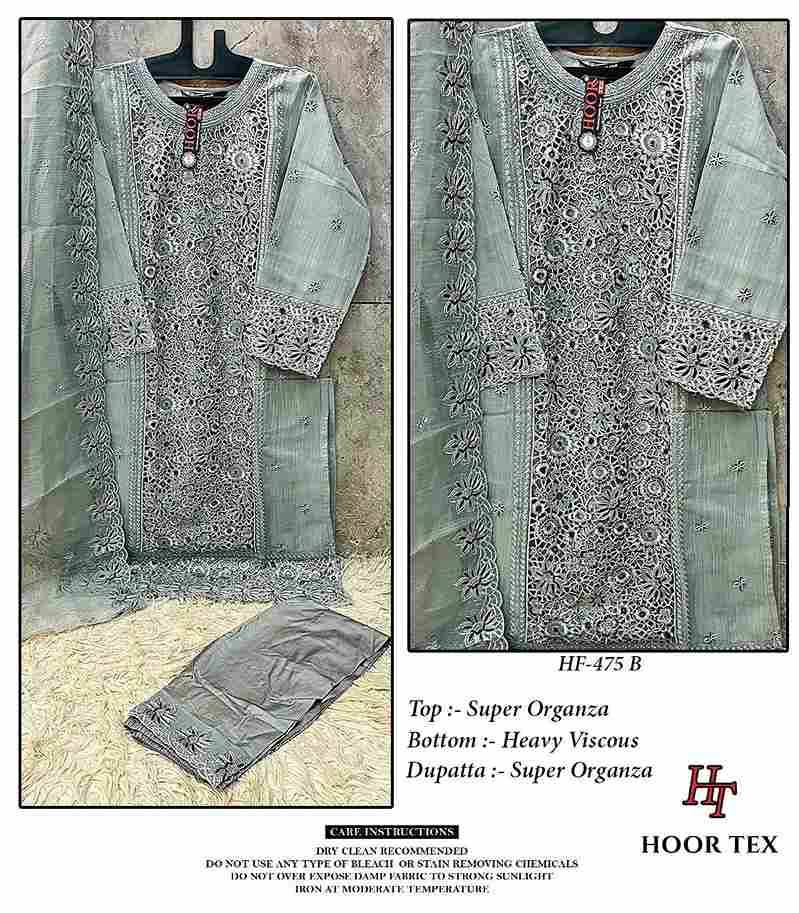 Hoor Tex Hit Design HF-475 Colours By Hoor Tex HF-475-A To HF-475-D Series Designer Festive Pakistani Suits Collection Beautiful Stylish Fancy Colorful Party Wear & Occasional Wear Heavy Organza With Embroidered Dresses At Wholesale Price