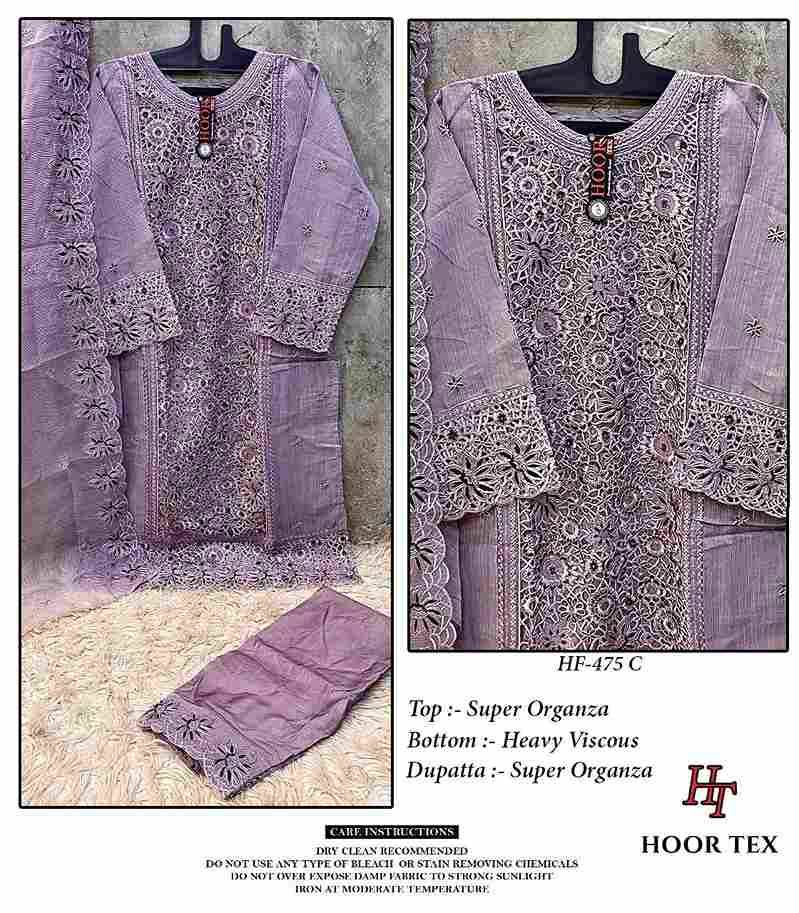 Hoor Tex Hit Design HF-475 Colours By Hoor Tex HF-475-A To HF-475-D Series Designer Festive Pakistani Suits Collection Beautiful Stylish Fancy Colorful Party Wear & Occasional Wear Heavy Organza With Embroidered Dresses At Wholesale Price