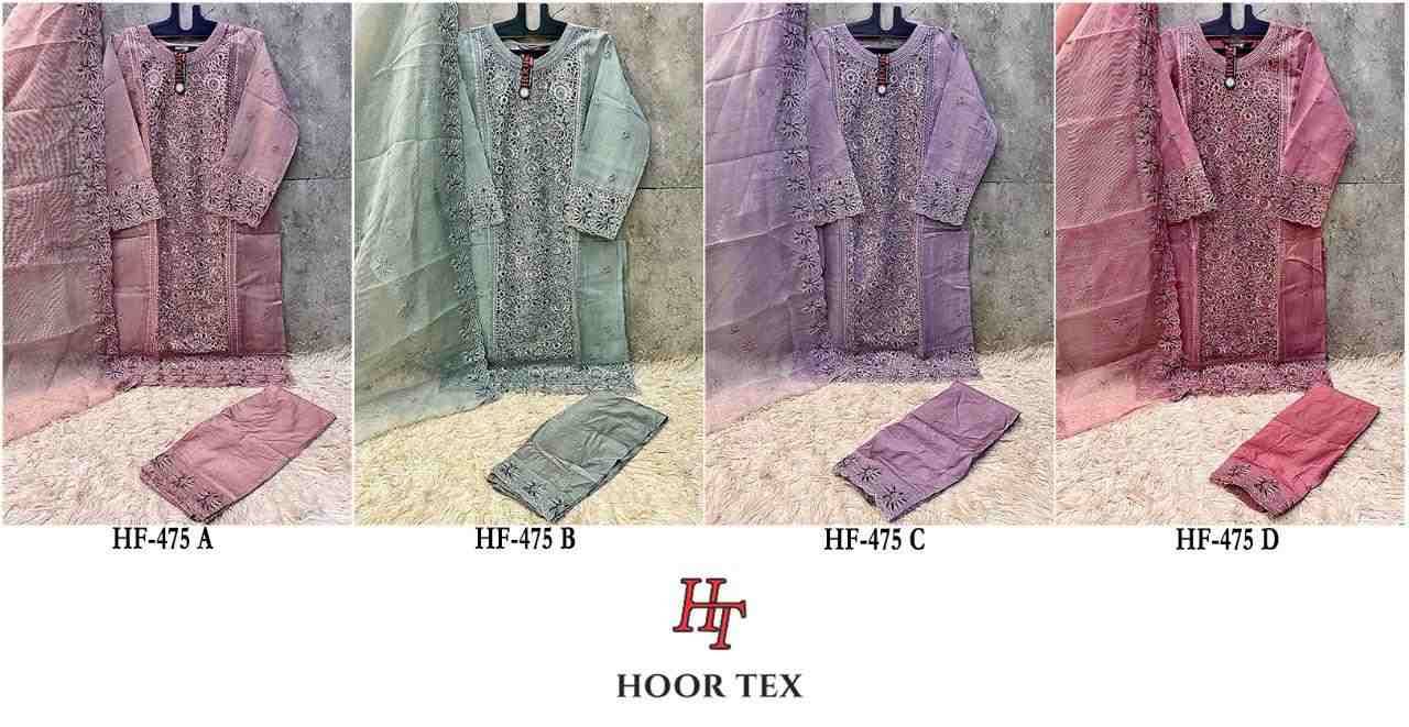 Hoor Tex Hit Design HF-475 Colours By Hoor Tex HF-475-A To HF-475-D Series Designer Festive Pakistani Suits Collection Beautiful Stylish Fancy Colorful Party Wear & Occasional Wear Heavy Organza With Embroidered Dresses At Wholesale Price