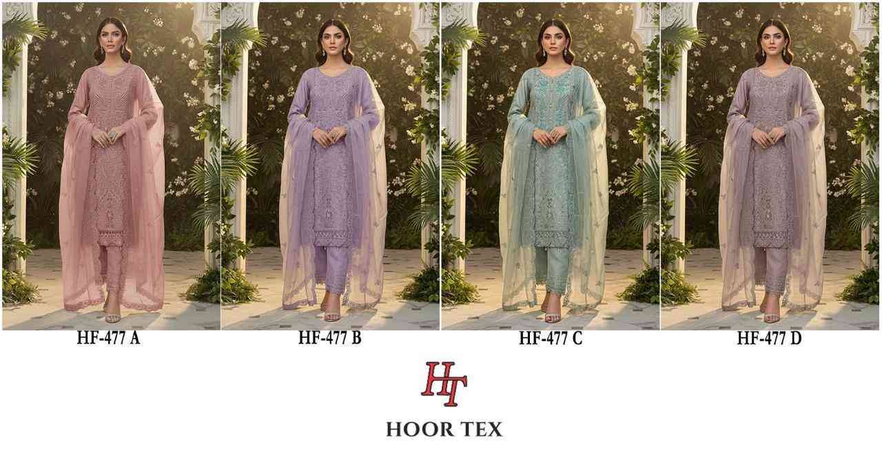 Hoor Tex Hit Design HF-477 Colours By Hoor Tex HF-477-A To HF-477-D Series Designer Festive Pakistani Suits Collection Beautiful Stylish Fancy Colorful Party Wear & Occasional Wear Heavy Viscose With Embroidered Dresses At Wholesale Price