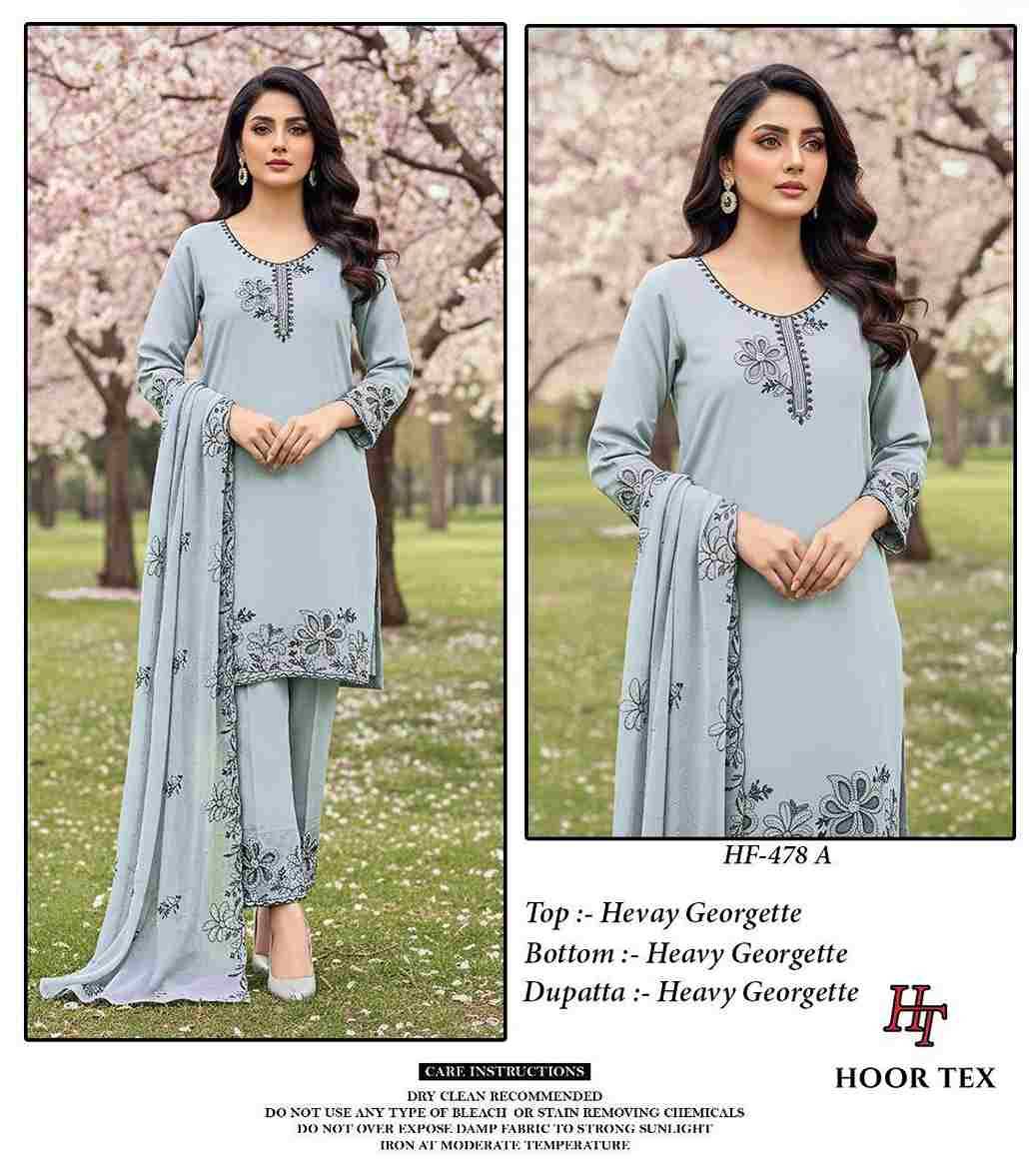 Hoor Tex Hit Design HF-478 Colours By Hoor Tex HF-478-A To HF-478-D Series Designer Festive Pakistani Suits Collection Beautiful Stylish Fancy Colorful Party Wear & Occasional Wear Heavy Georgette With Embroidered Dresses At Wholesale Price