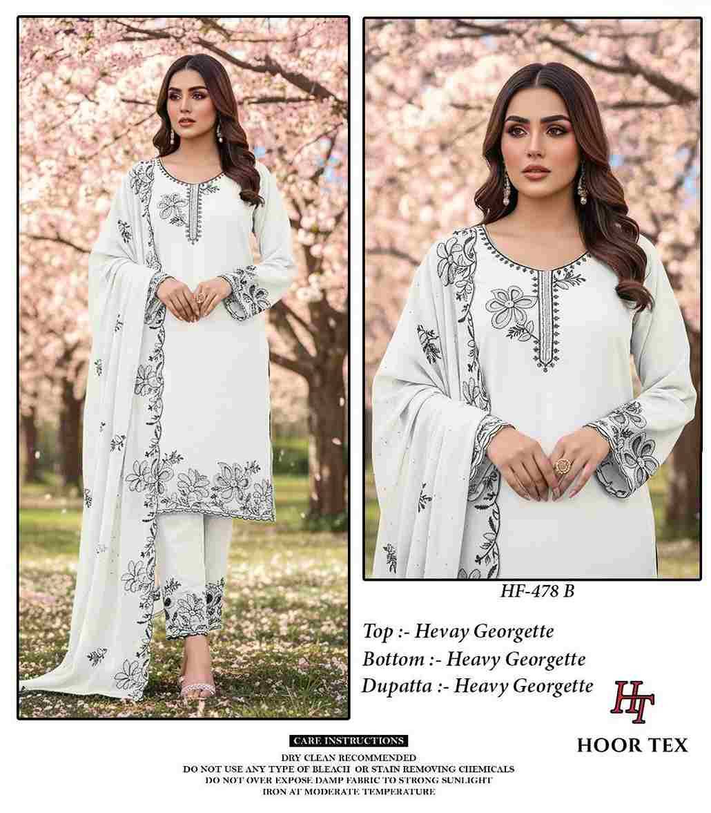 Hoor Tex Hit Design HF-478 Colours By Hoor Tex HF-478-A To HF-478-D Series Designer Festive Pakistani Suits Collection Beautiful Stylish Fancy Colorful Party Wear & Occasional Wear Heavy Georgette With Embroidered Dresses At Wholesale Price