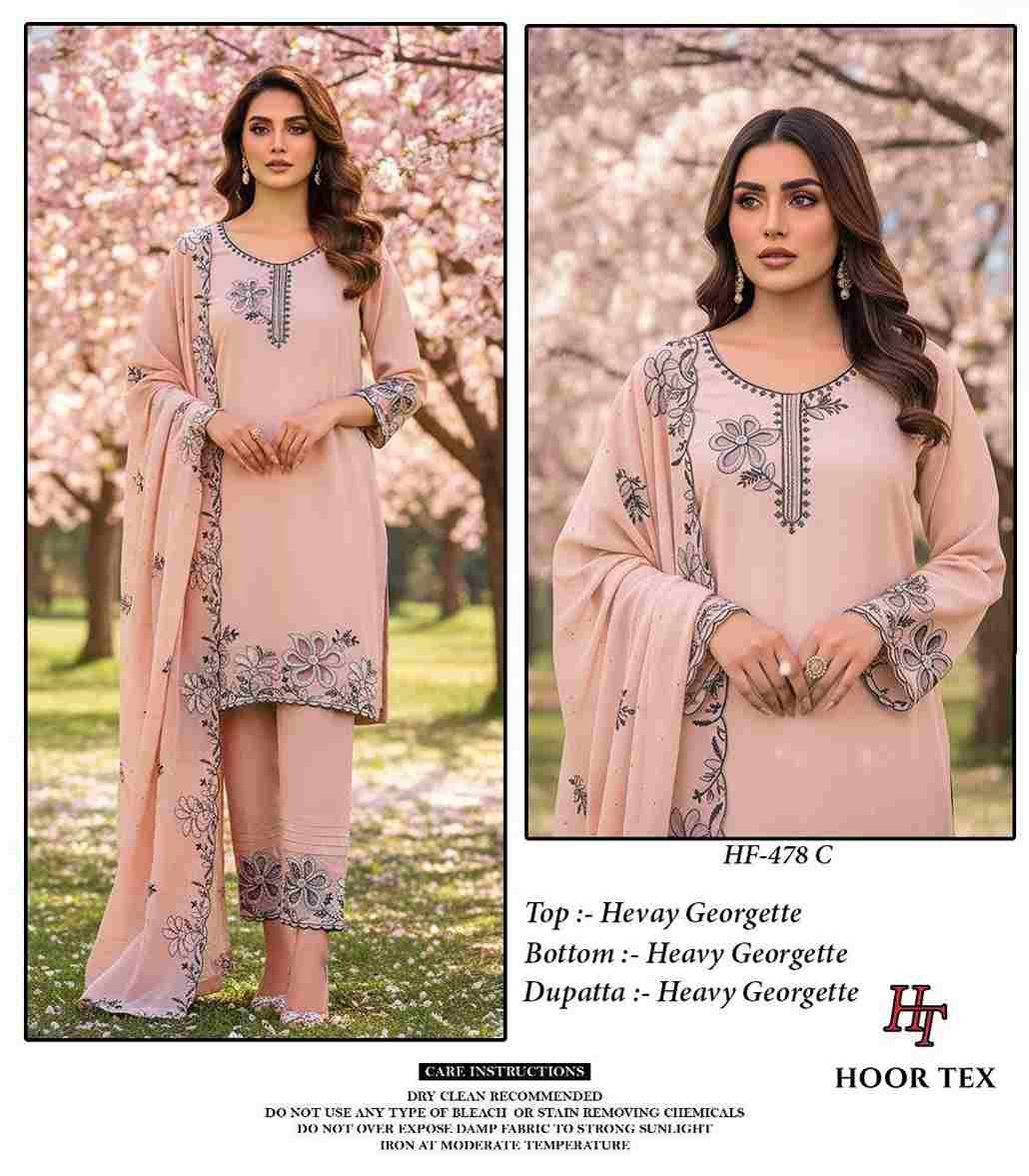 Hoor Tex Hit Design HF-478 Colours By Hoor Tex HF-478-A To HF-478-D Series Designer Festive Pakistani Suits Collection Beautiful Stylish Fancy Colorful Party Wear & Occasional Wear Heavy Georgette With Embroidered Dresses At Wholesale Price