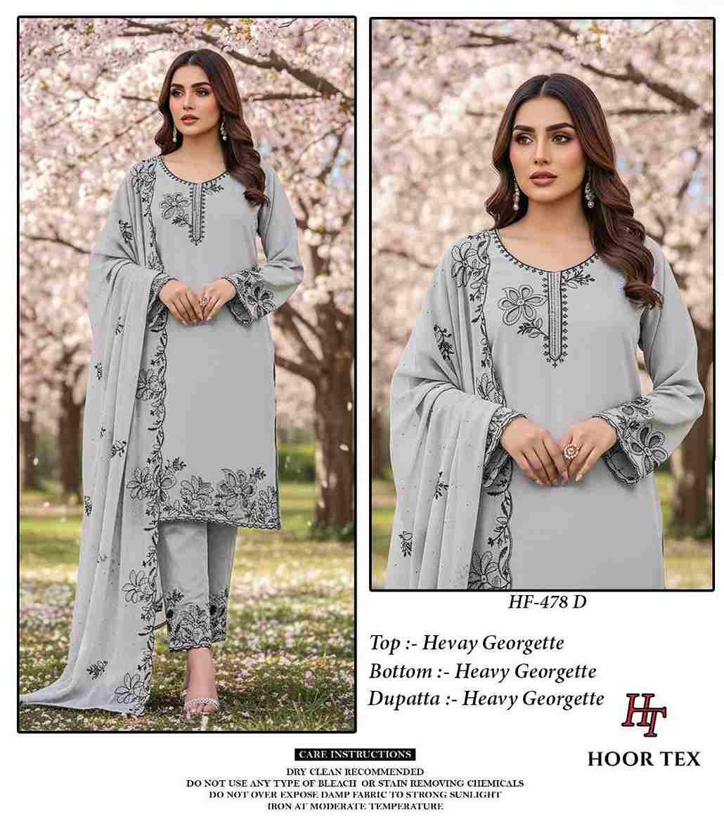 Hoor Tex Hit Design HF-478 Colours By Hoor Tex HF-478-A To HF-478-D Series Designer Festive Pakistani Suits Collection Beautiful Stylish Fancy Colorful Party Wear & Occasional Wear Heavy Georgette With Embroidered Dresses At Wholesale Price