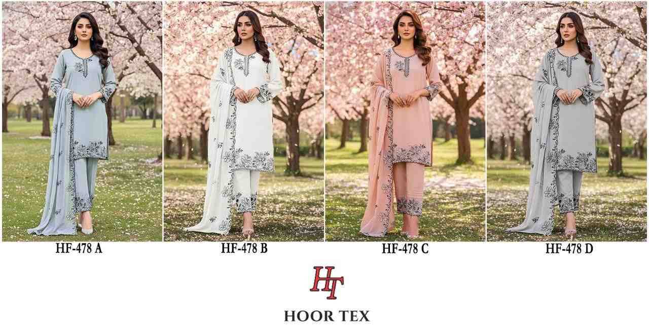Hoor Tex Hit Design HF-478 Colours By Hoor Tex HF-478-A To HF-478-D Series Designer Festive Pakistani Suits Collection Beautiful Stylish Fancy Colorful Party Wear & Occasional Wear Heavy Georgette With Embroidered Dresses At Wholesale Price