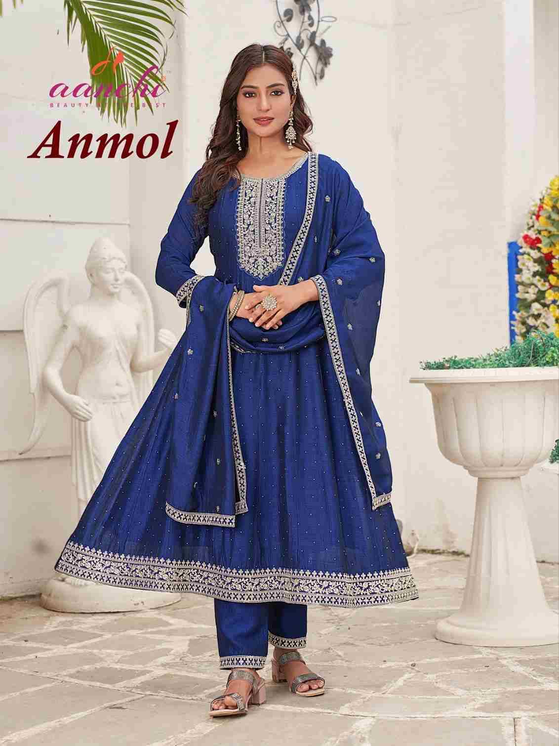 Anmol By Aanchi 01 To 04 Series Beautiful Stylish Festive Suits Fancy Colorful Casual Wear & Ethnic Wear & Ready To Wear Vichitra Silk Dresses At Wholesale Price