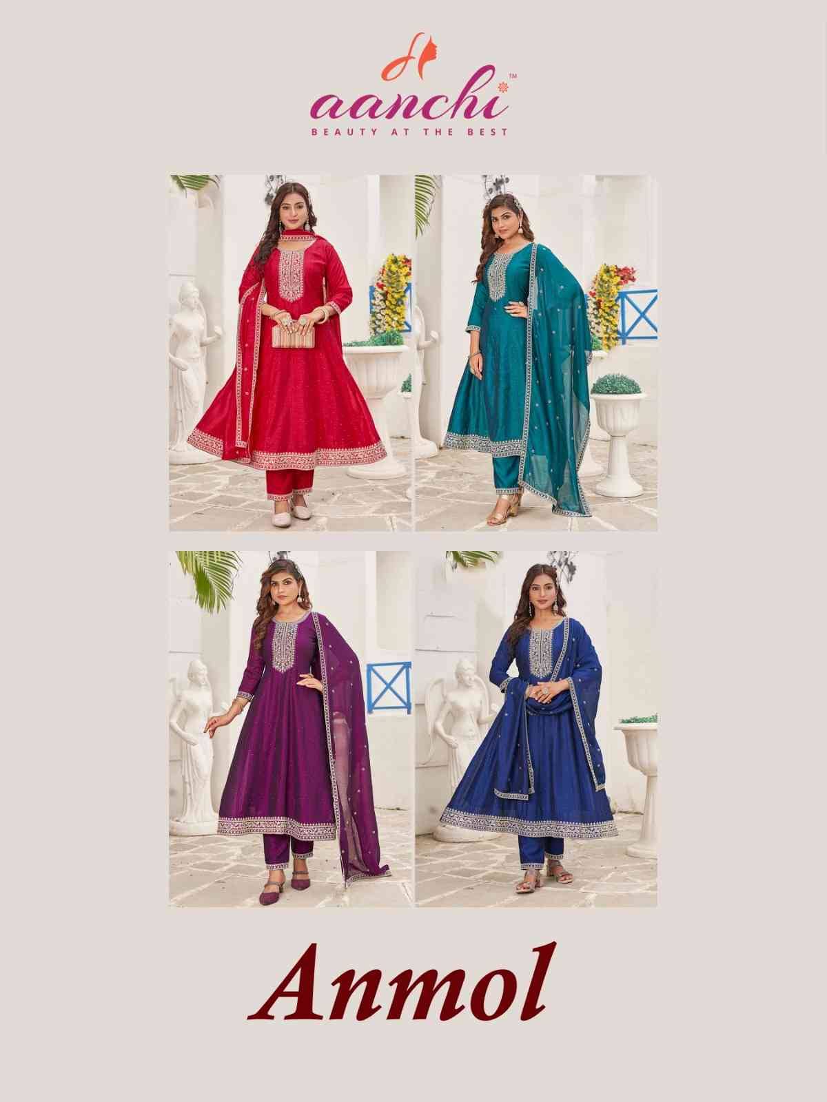 Anmol By Aanchi 01 To 04 Series Beautiful Stylish Festive Suits Fancy Colorful Casual Wear & Ethnic Wear & Ready To Wear Vichitra Silk Dresses At Wholesale Price