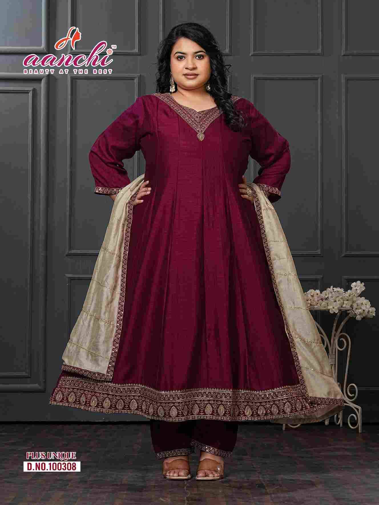 Plus Unique By Aanchi Combo Set 100308 To 100311 Series Beautiful Stylish Festive Suits Fancy Colorful Casual Wear & Ethnic Wear & Ready To Wear Vichitra Silk Dresses At Wholesale Price