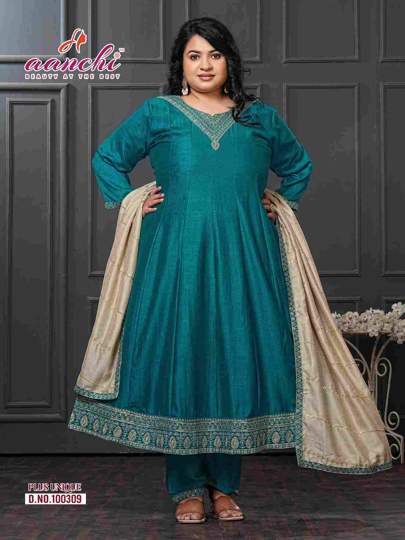 Plus Unique By Aanchi Combo Set 100308 To 100311 Series Beautiful Stylish Festive Suits Fancy Colorful Casual Wear & Ethnic Wear & Ready To Wear Vichitra Silk Dresses At Wholesale Price