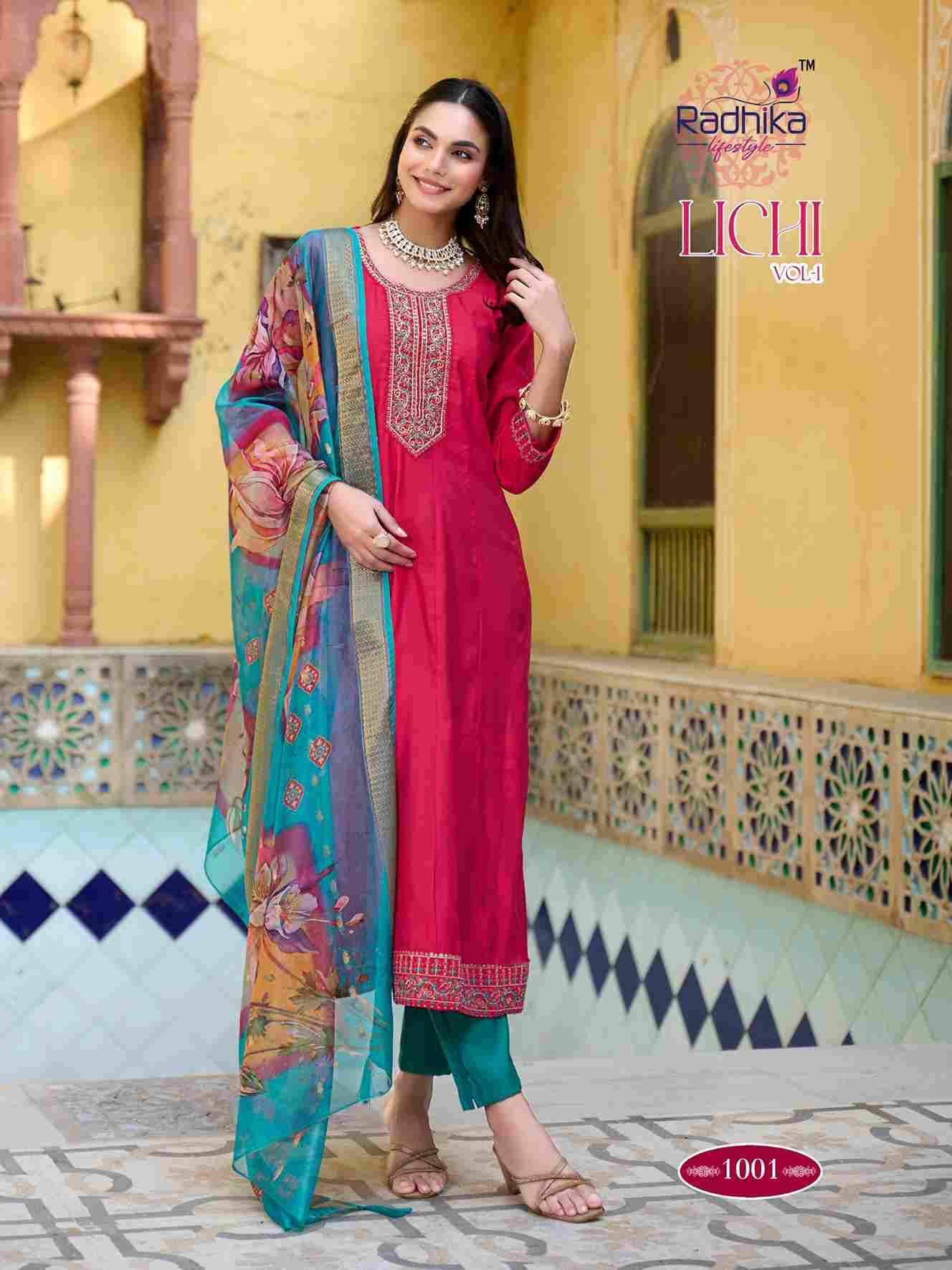 Lichi Vol-1 By Radhika Lifestyle 1001 To 1006 Series Designer Festive Suits Beautiful Stylish Fancy Colorful Party Wear & Occasional Wear Roman Silk Dresses At Wholesale Price