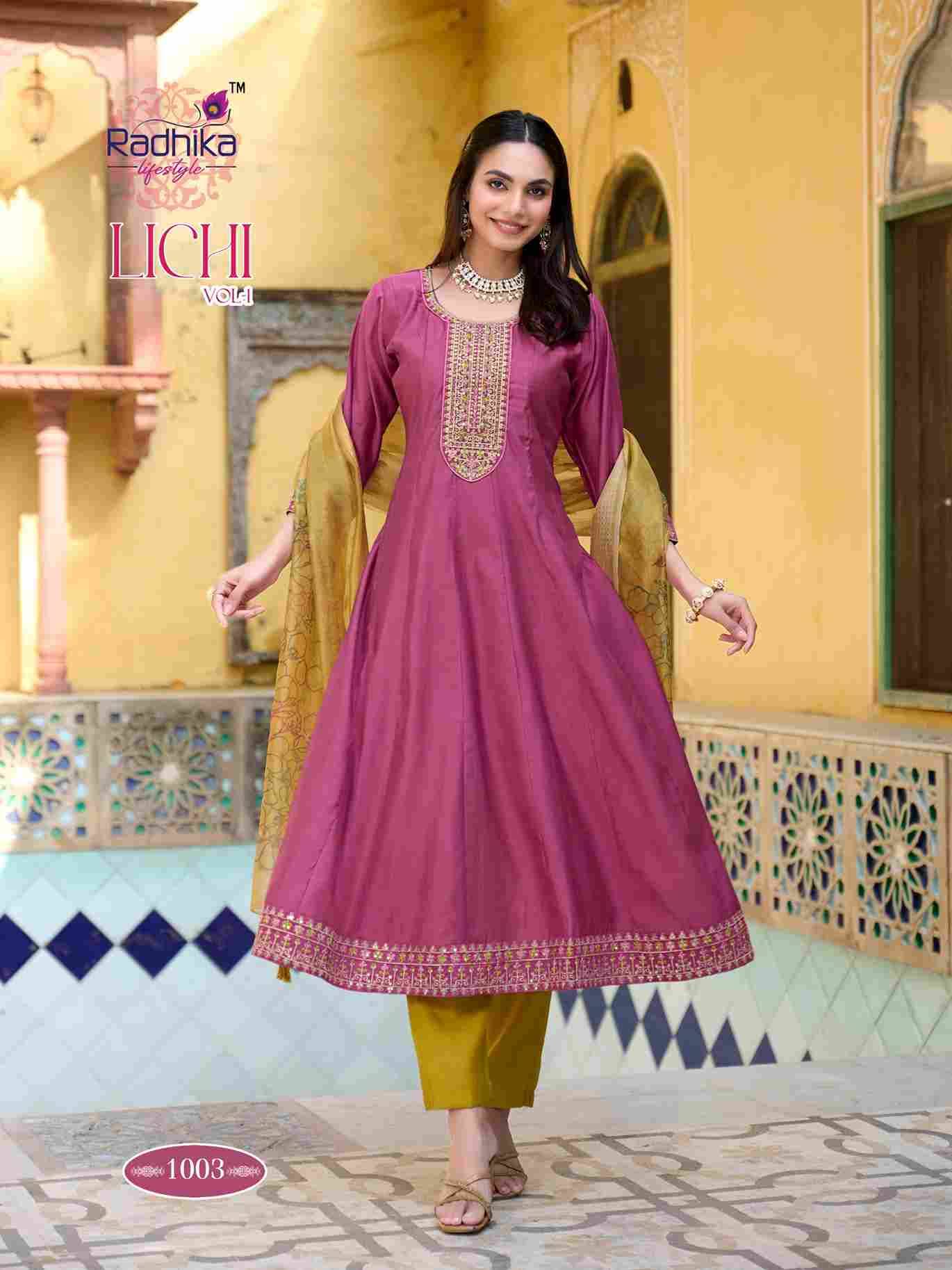 Lichi Vol-1 By Radhika Lifestyle 1001 To 1006 Series Designer Festive Suits Beautiful Stylish Fancy Colorful Party Wear & Occasional Wear Roman Silk Dresses At Wholesale Price