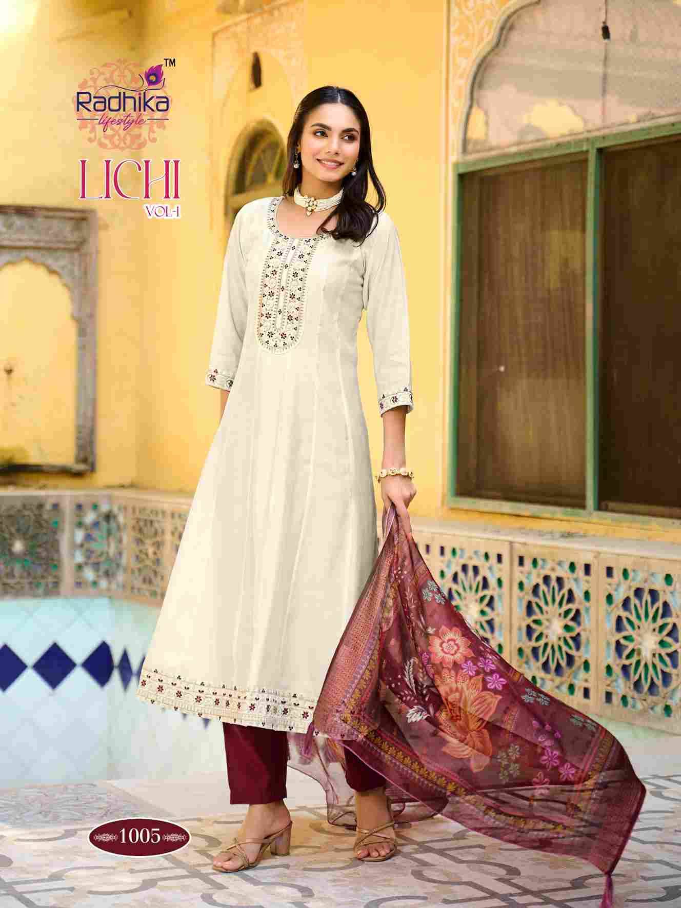 Lichi Vol-1 By Radhika Lifestyle 1001 To 1006 Series Designer Festive Suits Beautiful Stylish Fancy Colorful Party Wear & Occasional Wear Roman Silk Dresses At Wholesale Price