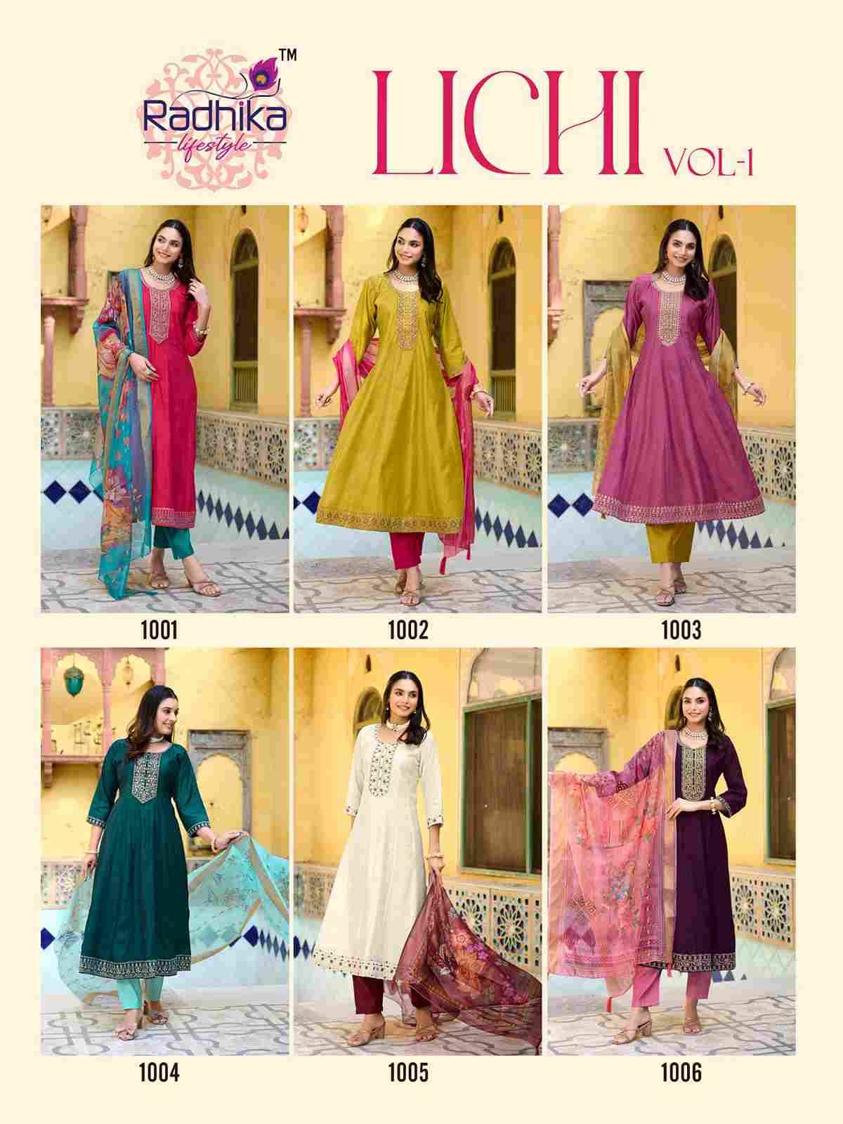 Lichi Vol-1 By Radhika Lifestyle 1001 To 1006 Series Designer Festive Suits Beautiful Stylish Fancy Colorful Party Wear & Occasional Wear Roman Silk Dresses At Wholesale Price