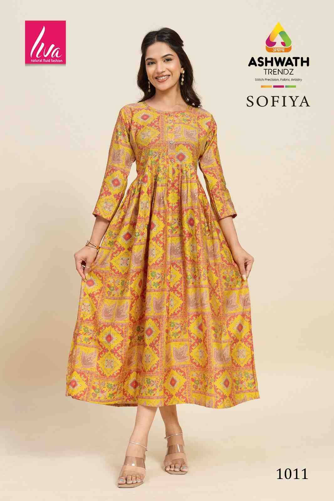 Sofiya By Ashwath Trendz 1001 To 1012 Series Designer Stylish Fancy Colorful Beautiful Party Wear & Ethnic Wear Collection Chanderi Print Kurtis At Wholesale Price
