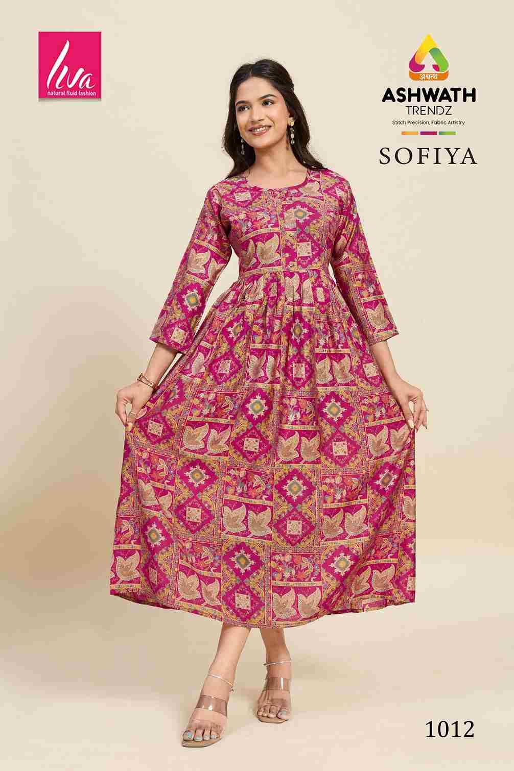 Sofiya By Ashwath Trendz 1001 To 1012 Series Designer Stylish Fancy Colorful Beautiful Party Wear & Ethnic Wear Collection Chanderi Print Kurtis At Wholesale Price