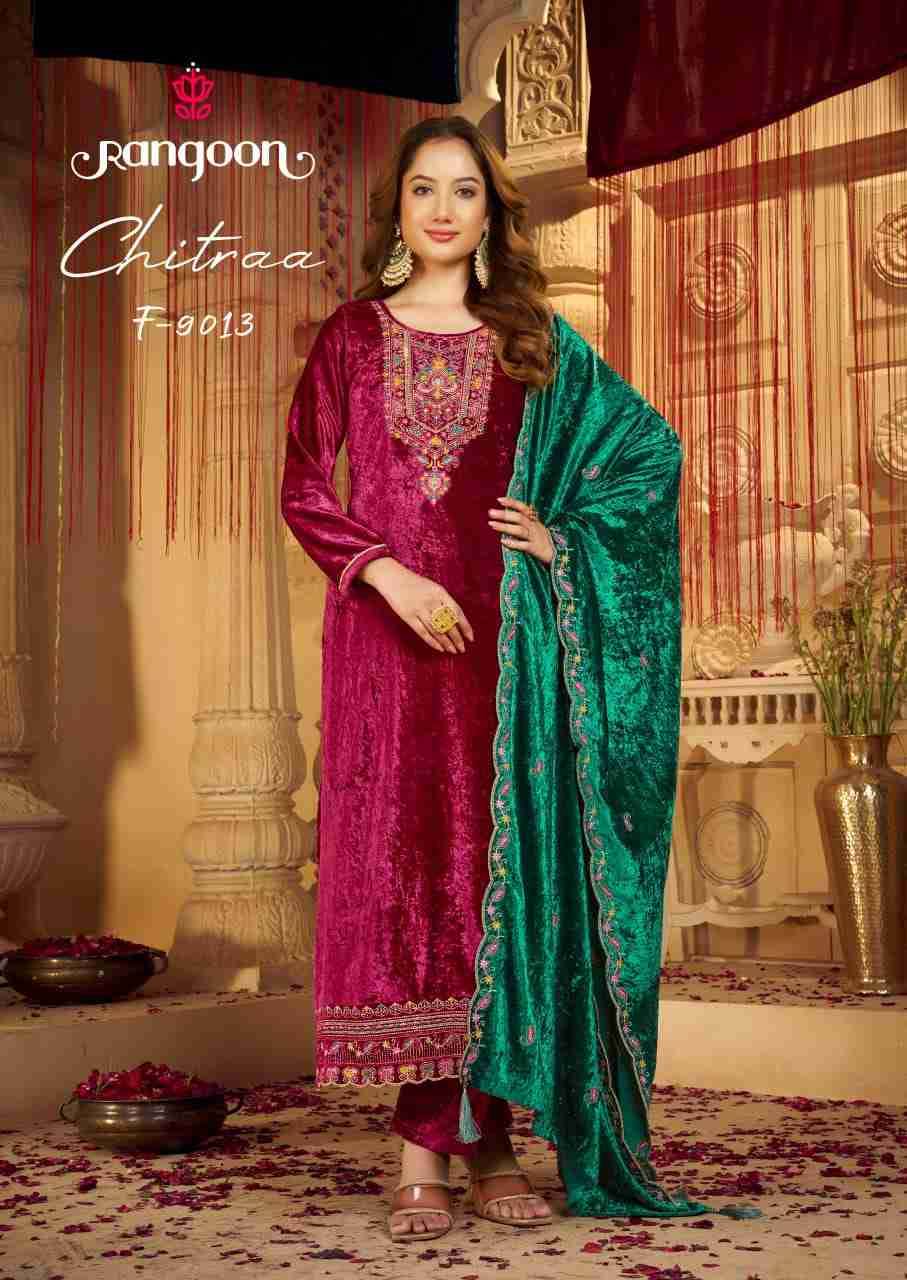 Chitraa By Rangoon 9011 To 9014 Series Beautiful Suits Colorful Stylish Fancy Casual Wear & Ethnic Wear Viscose Velvet Dresses At Wholesale Price