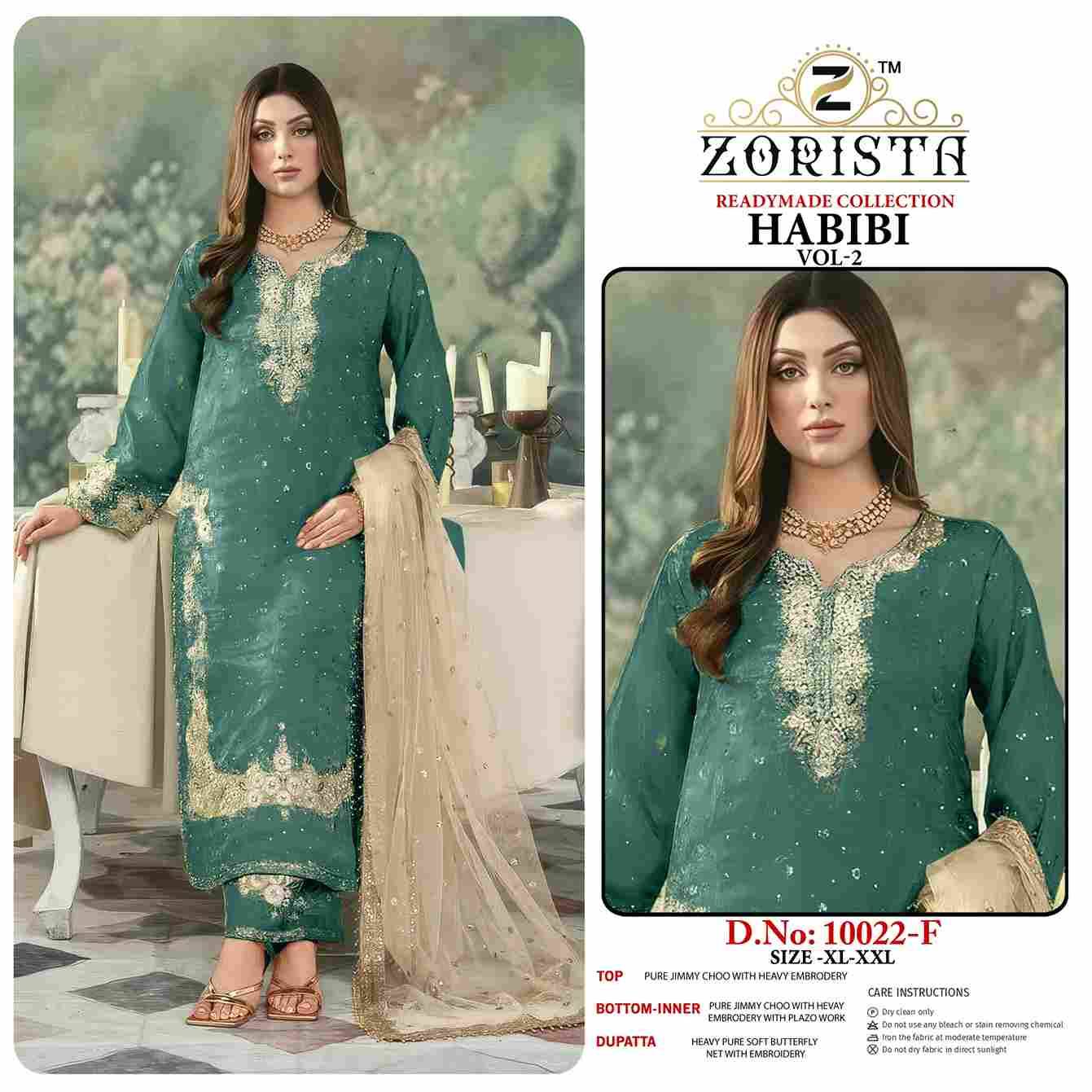 Habibi Vol-2 By Zorista 10022-F To 10022-K Series Designer Pakistani Suits Beautiful Fancy Stylish Colorful Party Wear & Occasional Wear Jimmy Choo With Embroidery Dresses At Wholesale Price
