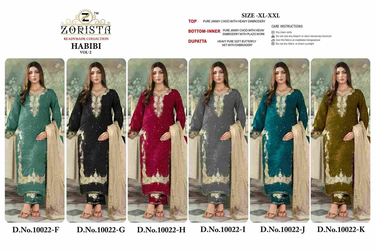 Habibi Vol-2 By Zorista 10022-F To 10022-K Series Designer Pakistani Suits Beautiful Fancy Stylish Colorful Party Wear & Occasional Wear Jimmy Choo With Embroidery Dresses At Wholesale Price