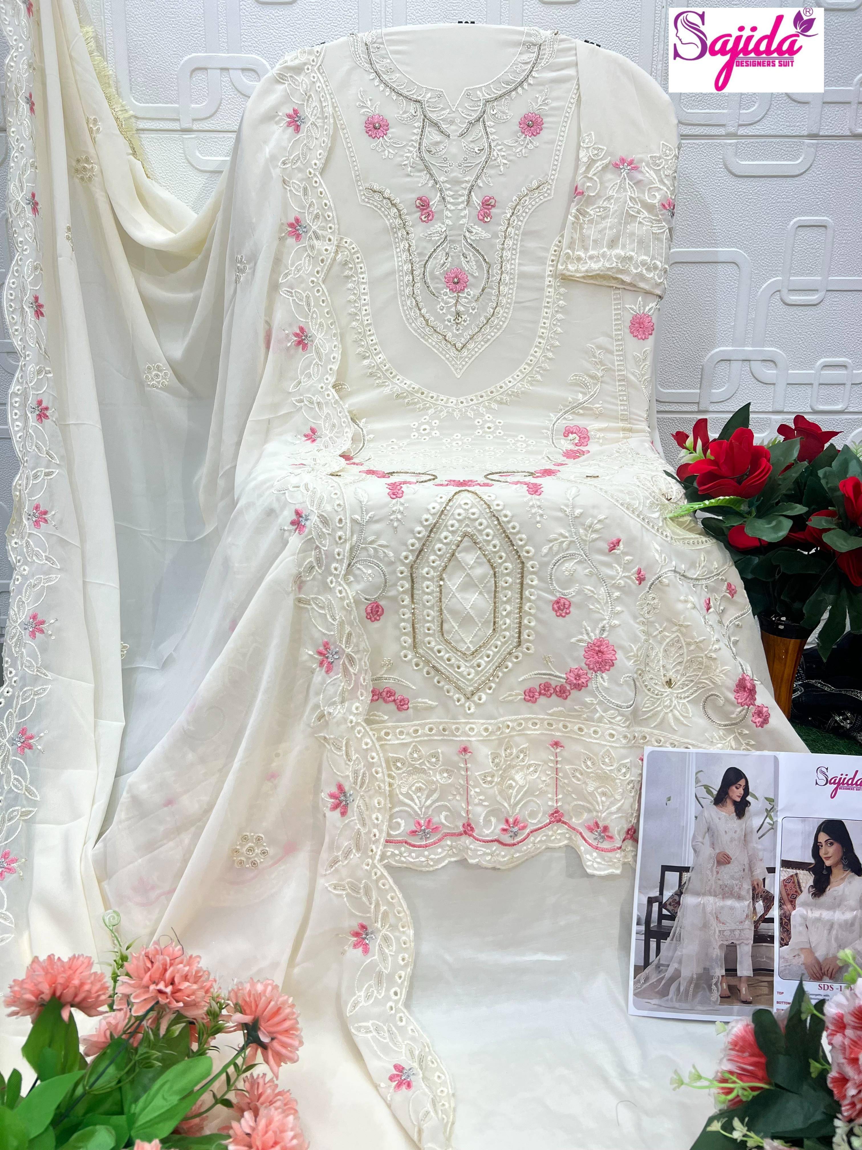 Aneesa By Sajida Designer Suit 1103 To 1105 Series Beautiful Pakistani Suits Colorful Stylish Fancy Casual Wear & Ethnic Wear Faux Georgette Embroidered Dresses At Wholesale Price