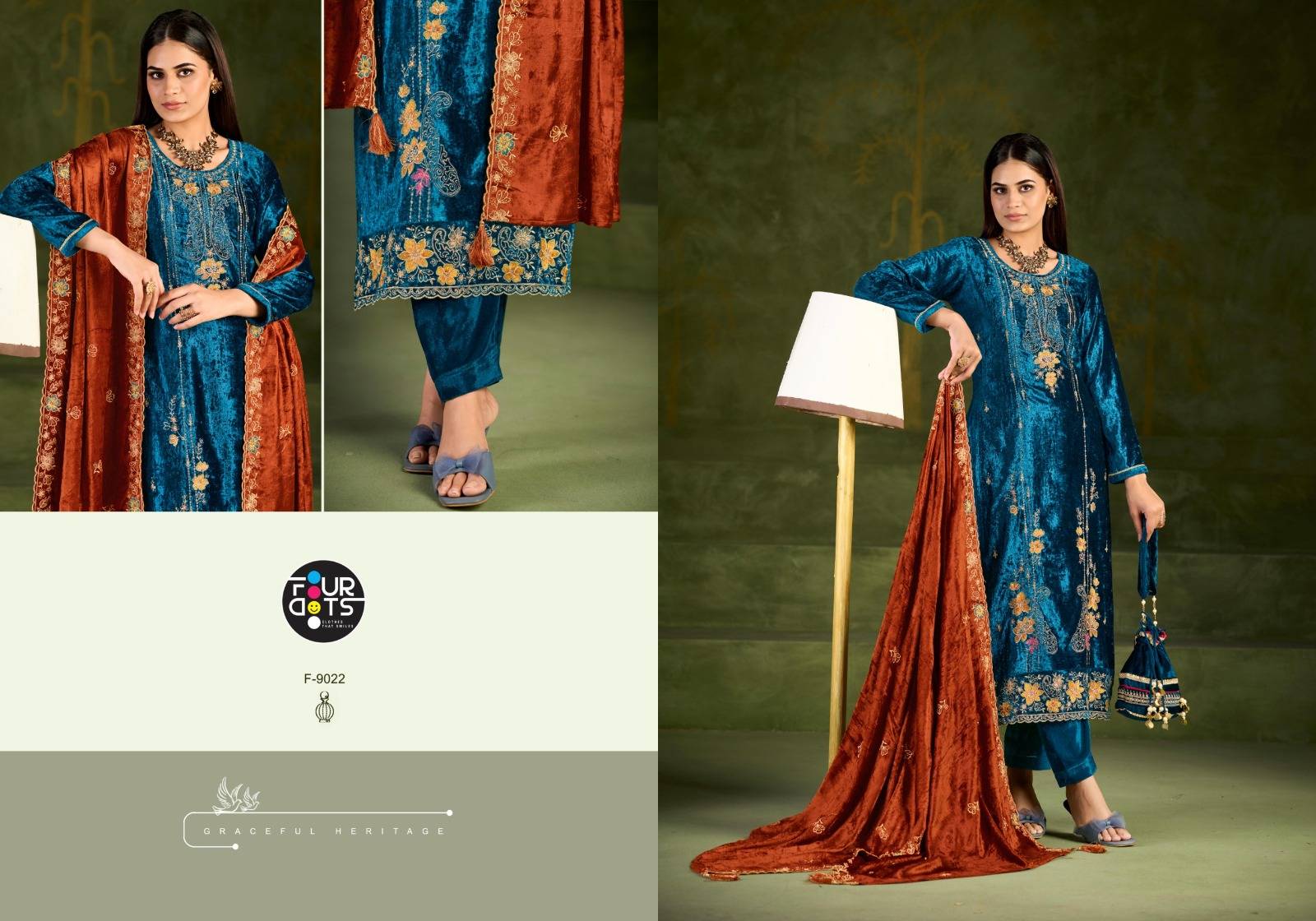 Roman Vol-2 By Four Dots 9021 To 9024 Series Designer Stylish Fancy Colorful Beautiful Party Wear & Ethnic Wear Collection Premium Velvet Dresses At Wholesale Price