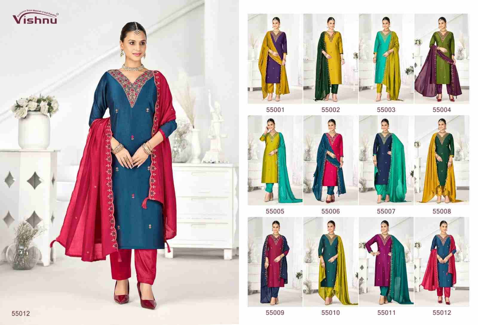 Sunayana By Vishnu 55001 To 55012 Series Beautiful Stylish Festive Suits Fancy Colorful Casual Wear & Ethnic Wear & Ready To Wear Vichitra Silk Dresses At Wholesale Price