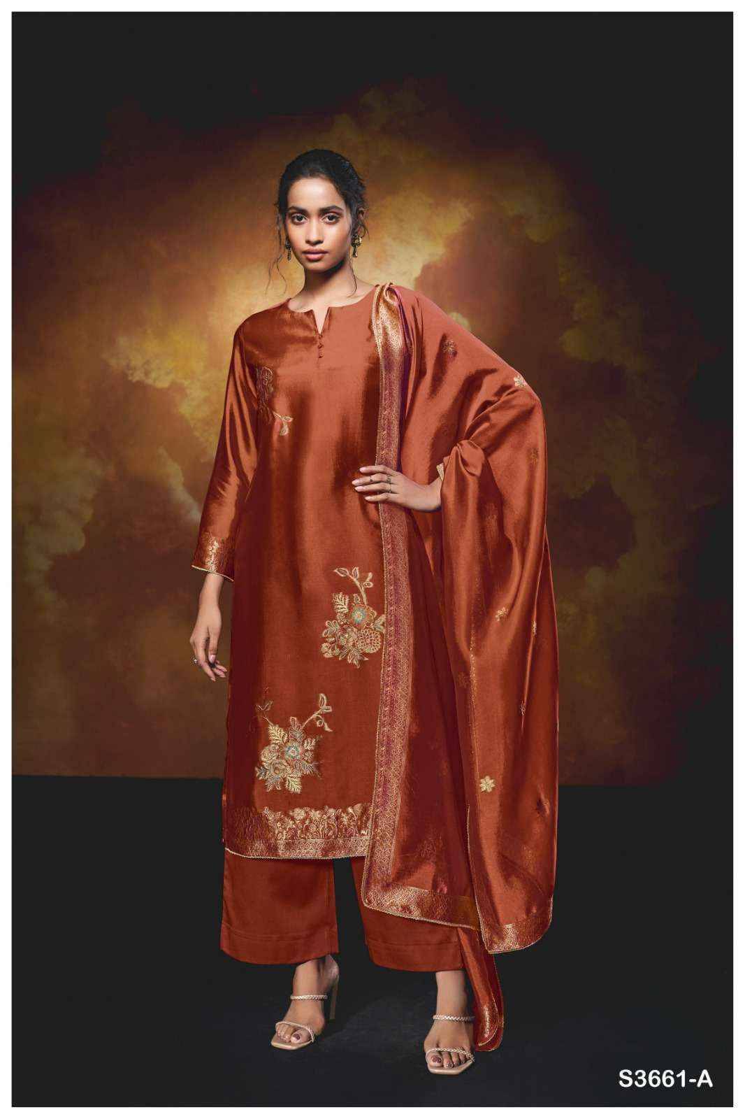 Abigail-3661 By Ganga Fashion 3661-A To 3661-E Series Beautiful Festive Suits Stylish Colorful Fancy Casual Wear & Ethnic Wear Premium Viscose Silk Jacquard Print Dresses At Wholesale Price