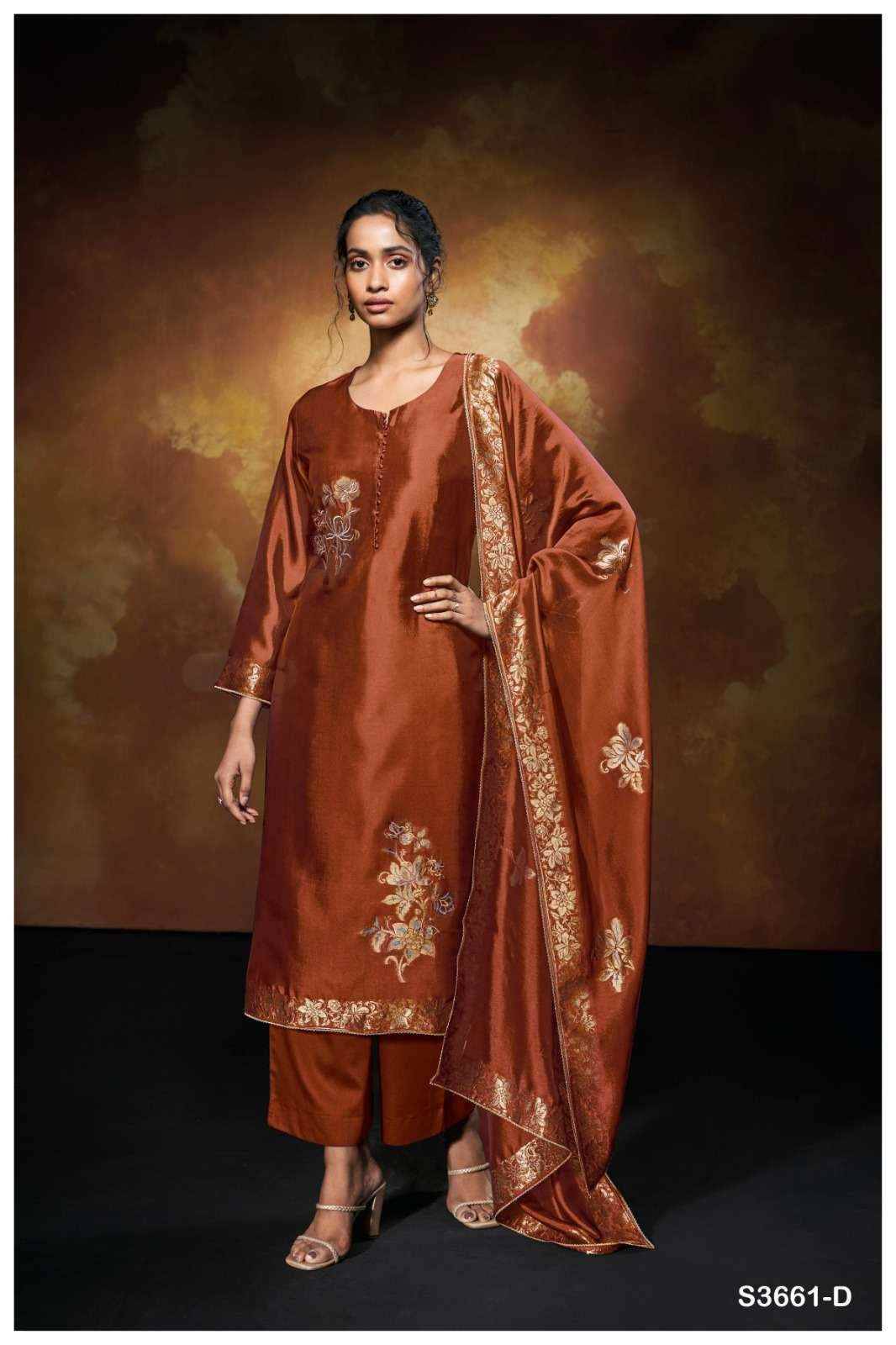 Abigail-3661 By Ganga Fashion 3661-A To 3661-E Series Beautiful Festive Suits Stylish Colorful Fancy Casual Wear & Ethnic Wear Premium Viscose Silk Jacquard Print Dresses At Wholesale Price