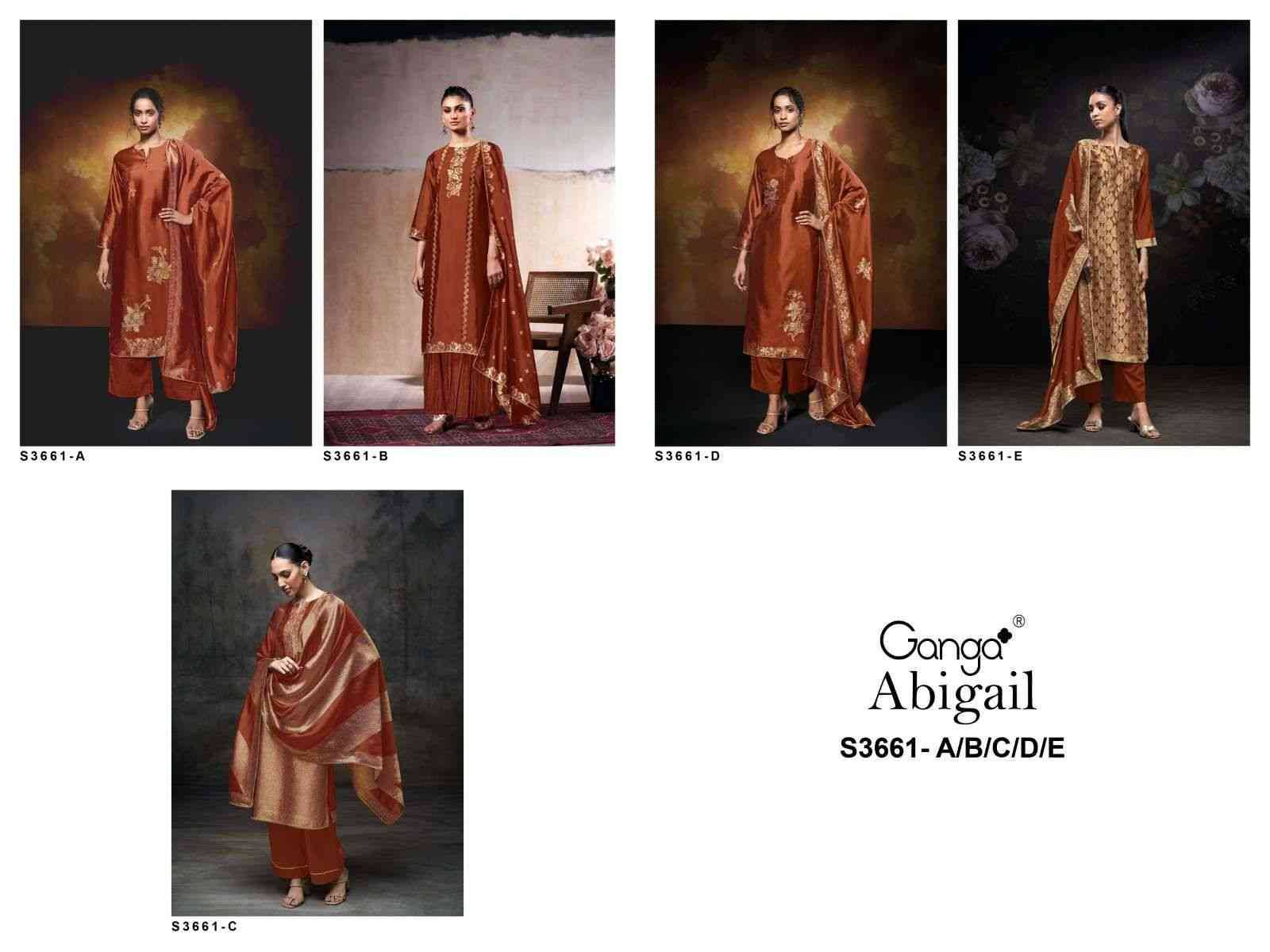 Abigail-3661 By Ganga Fashion 3661-A To 3661-E Series Beautiful Festive Suits Stylish Colorful Fancy Casual Wear & Ethnic Wear Premium Viscose Silk Jacquard Print Dresses At Wholesale Price