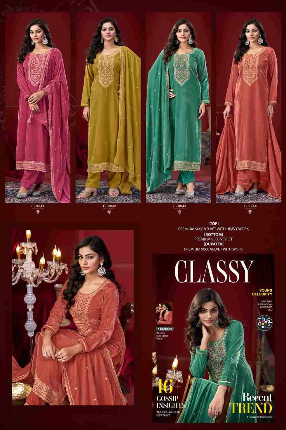 Classy By Four Dots 9041 To 9044 Series Designer Stylish Fancy Colorful Beautiful Party Wear & Ethnic Wear Collection Premium Velvet Dresses At Wholesale Price