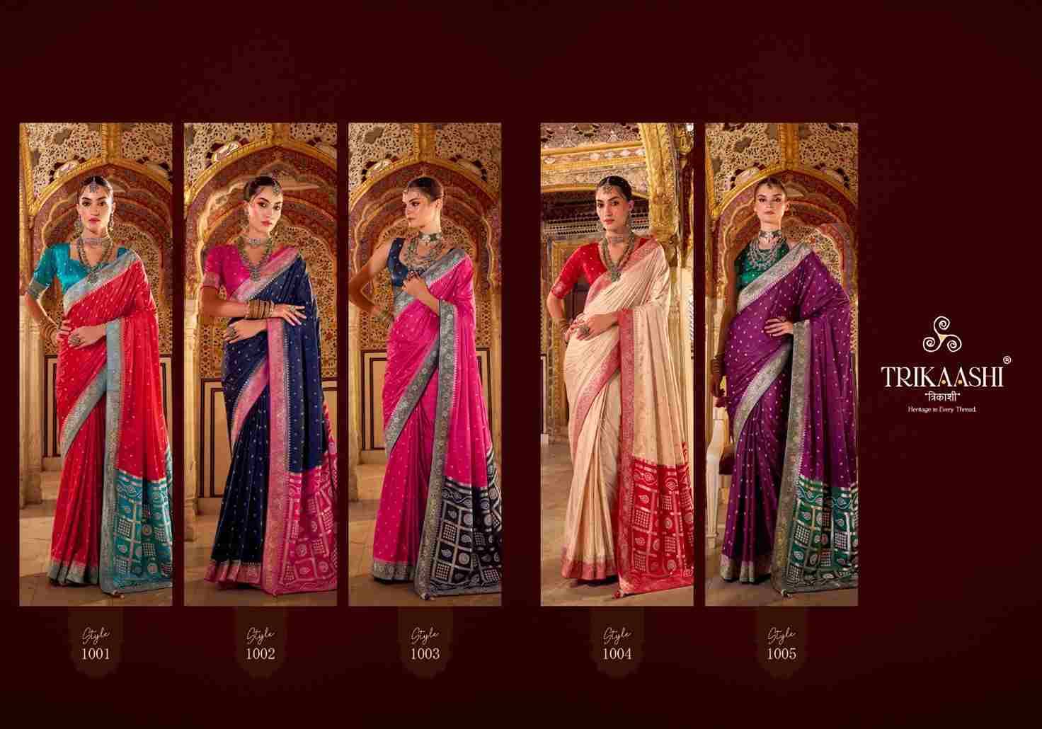 Vaishnavi By Trikaashi 1001 To 1005 Series Indian Traditional Wear Collection Beautiful Stylish Fancy Colorful Party Wear & Occasional Wear Satin Silk Sarees At Wholesale Price